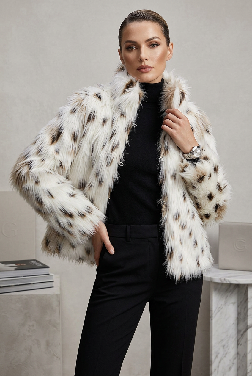 Faux Fur Leopard Turtleneck Outerwear
