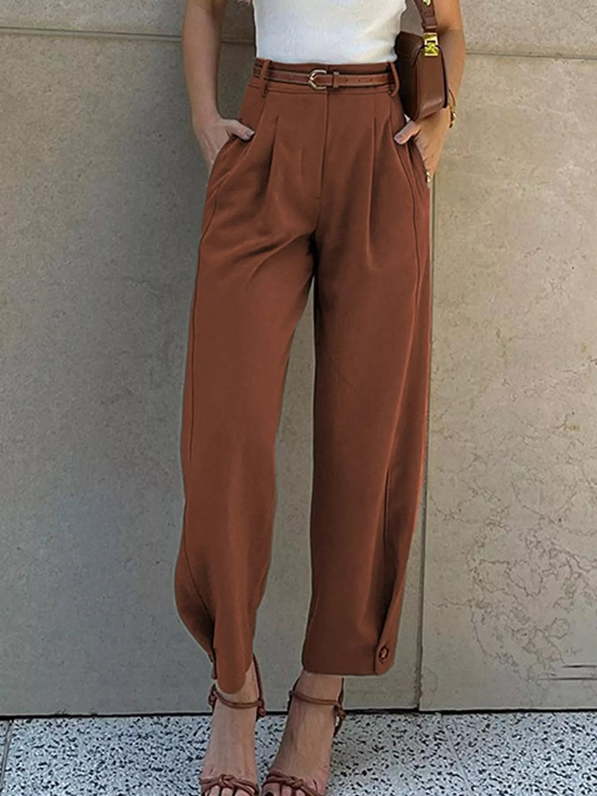 High-Waisted Pleated Pants - SuzRevera