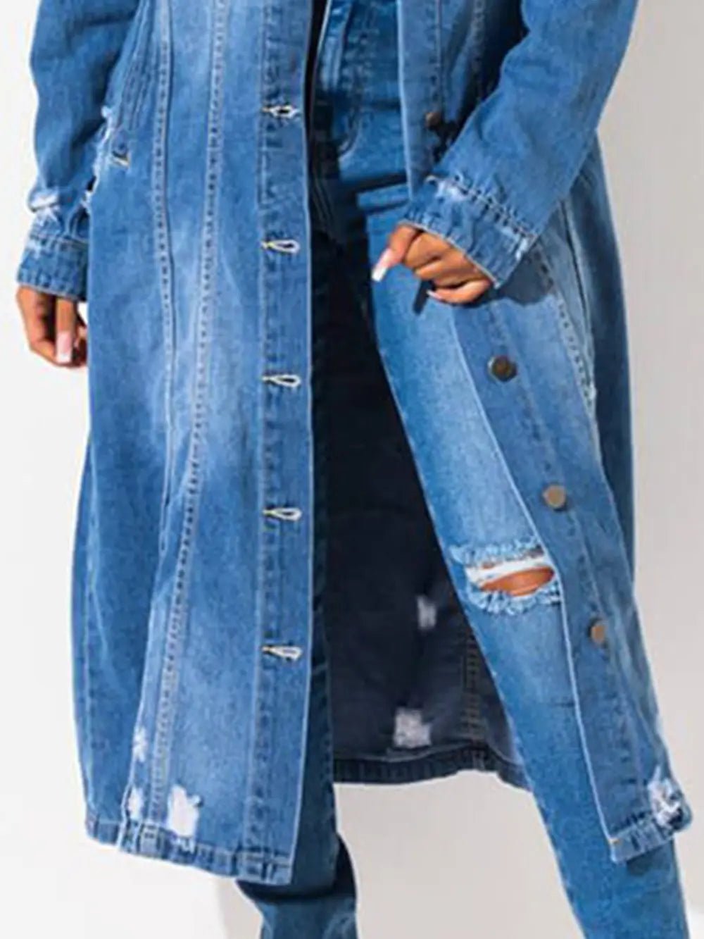Long Sleeve Raw Hem Denim Jacket - SuzRevera