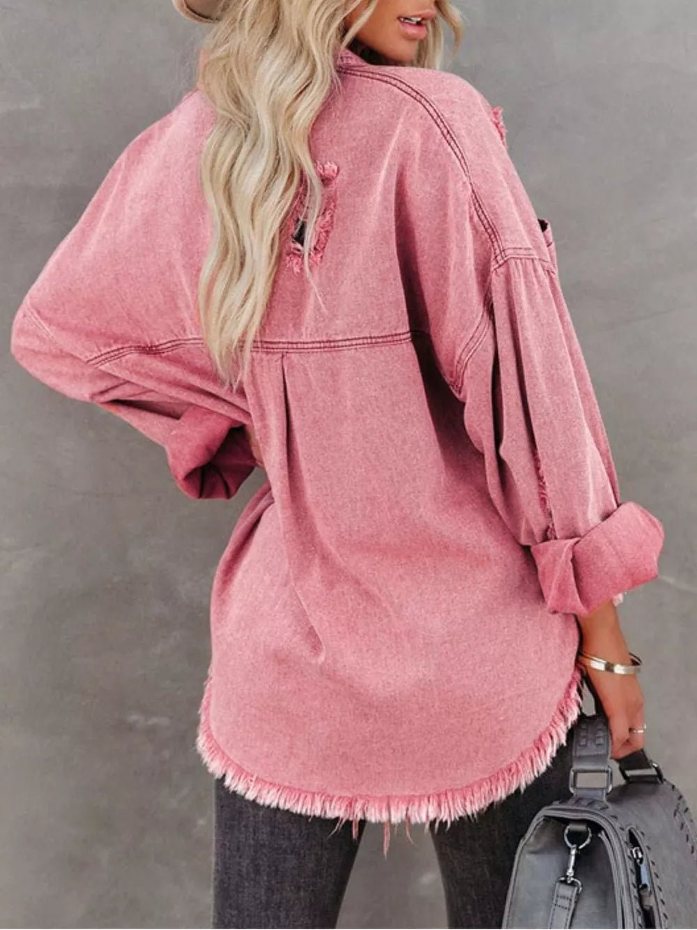 Raw Hem Button Up Denim Shacket - SuzRevera