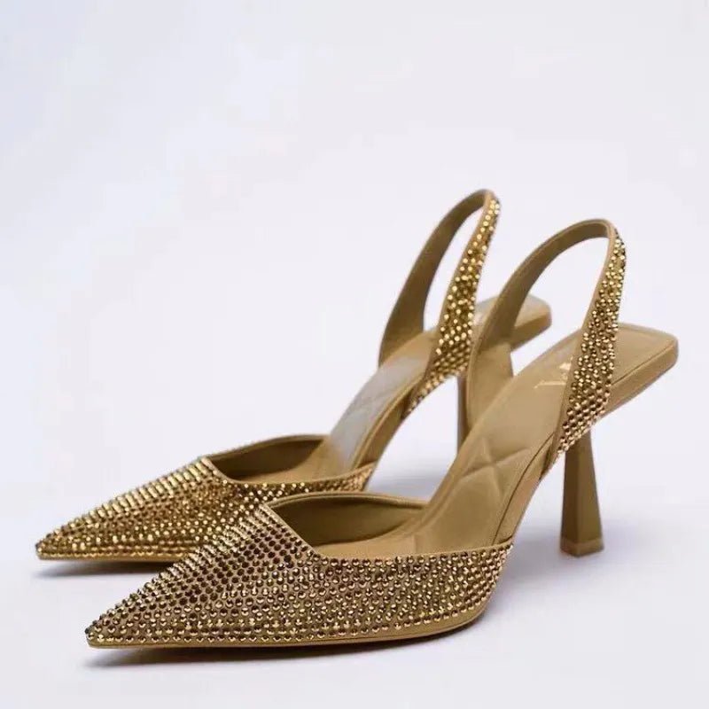 Rhinestone Slingback High Heel Pumps - SuzRevera