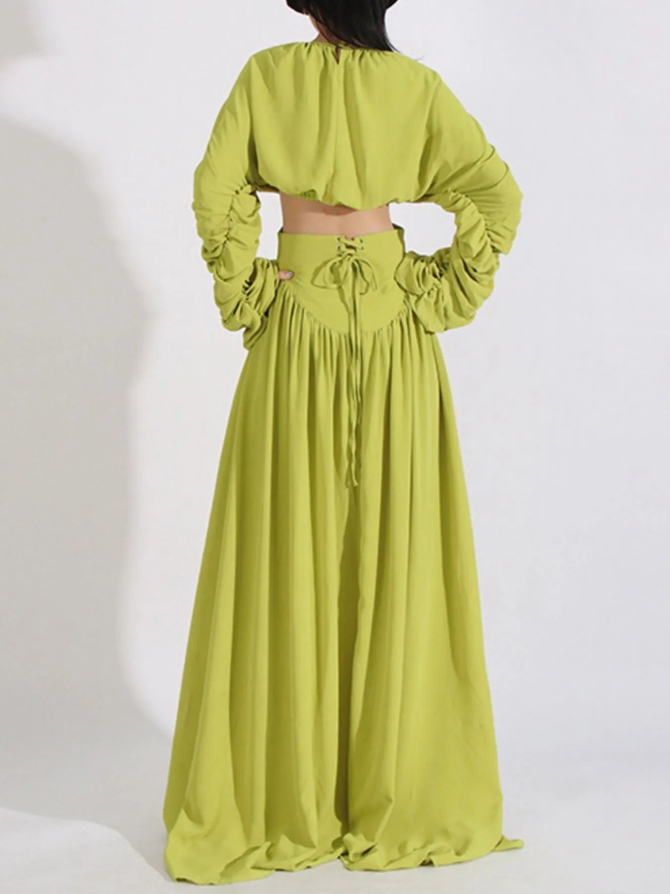 Ruched Long Sleeve Top and High Waist Skirt Set - SuzRevera