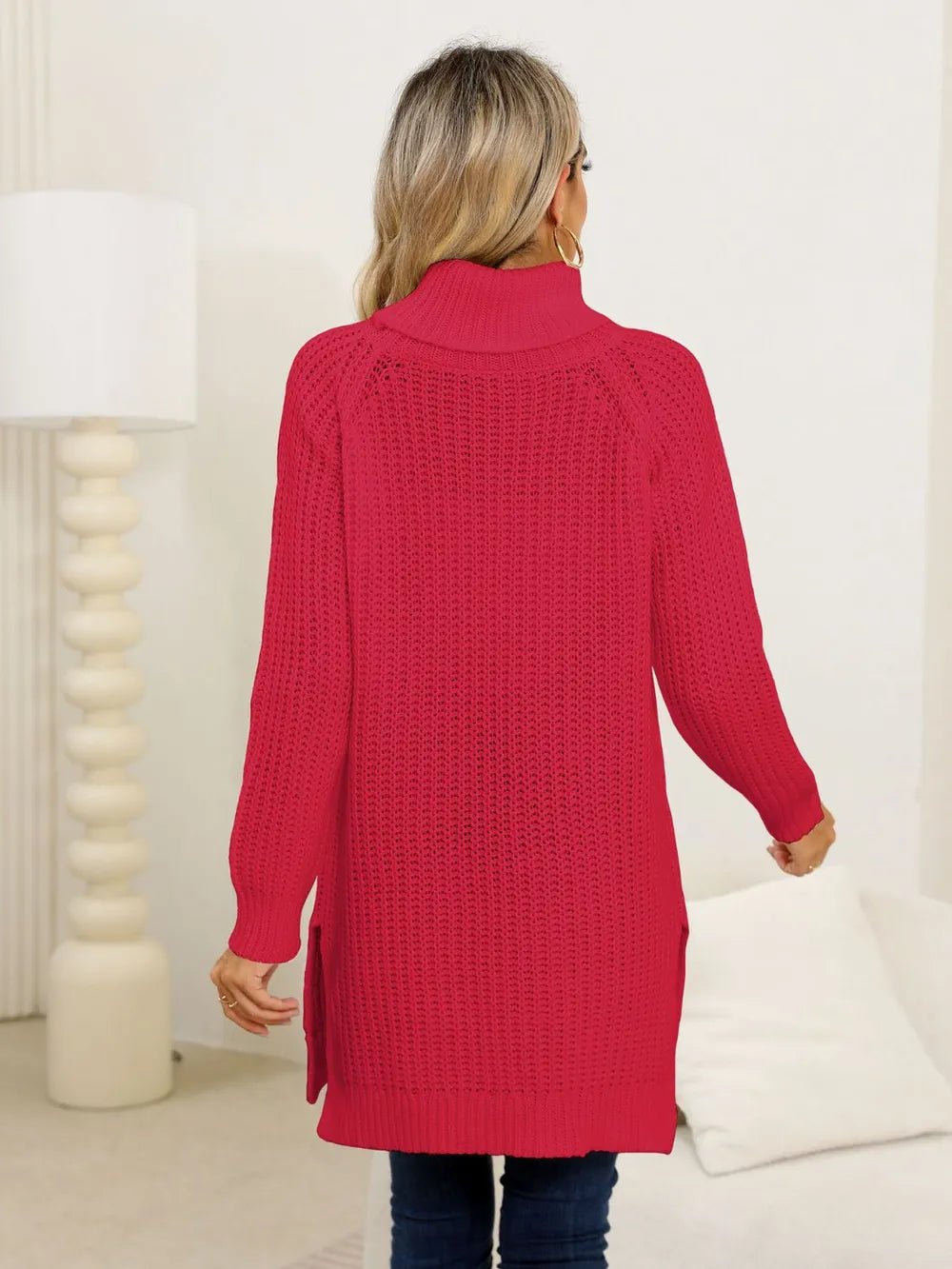 Slit Turtleneck Long Sleeve Sweater - SuzRevera