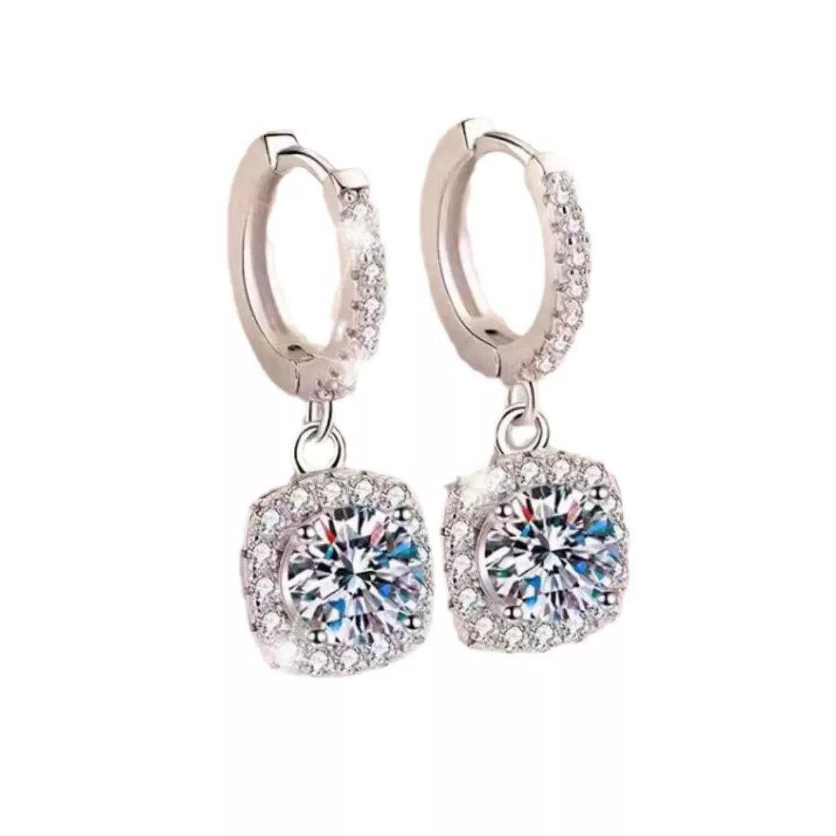 1 Carat Moissanite 925 Sterling Silver Hoop Drop Earrings - SuzRevera