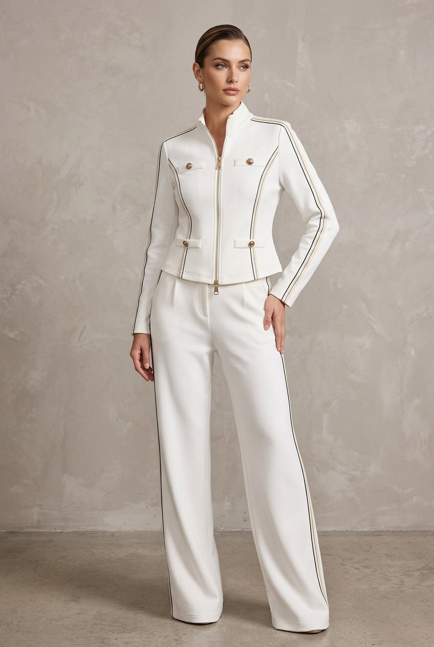 Zip-Up Jacket and Wide-Leg Pants Set