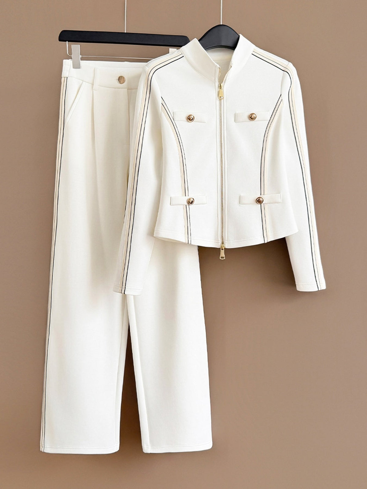 Zip-Up Jacket and Wide-Leg Pants Set