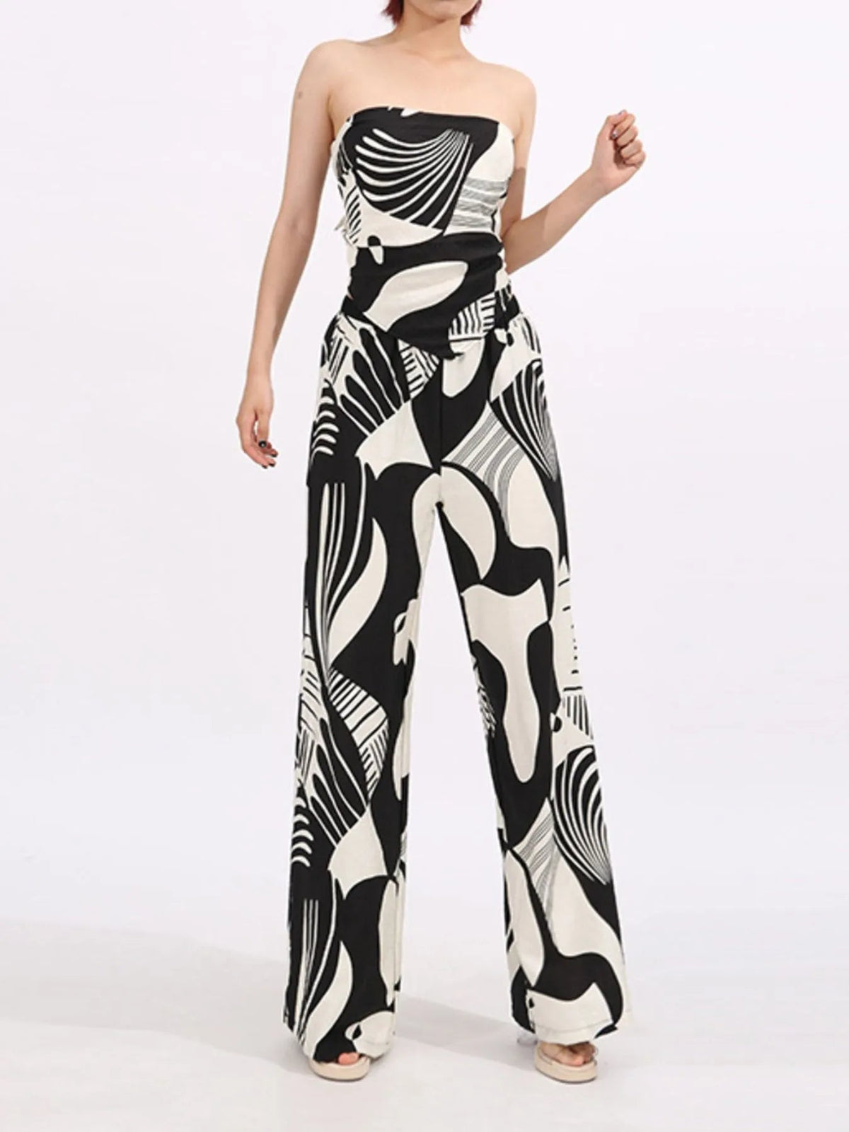 Abstract Print Tube Top and Wide Leg Pants Two-Piece Set - SuzRevera