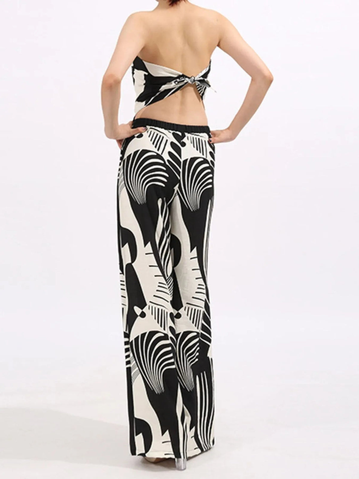 Abstract Print Tube Top and Wide Leg Pants Two-Piece Set - SuzRevera