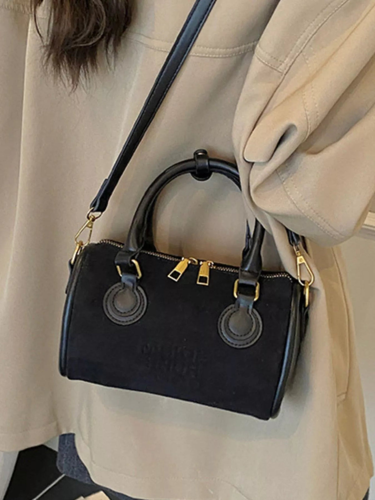 Barrel Crossbody Bag with Top Handle - SuzRevera