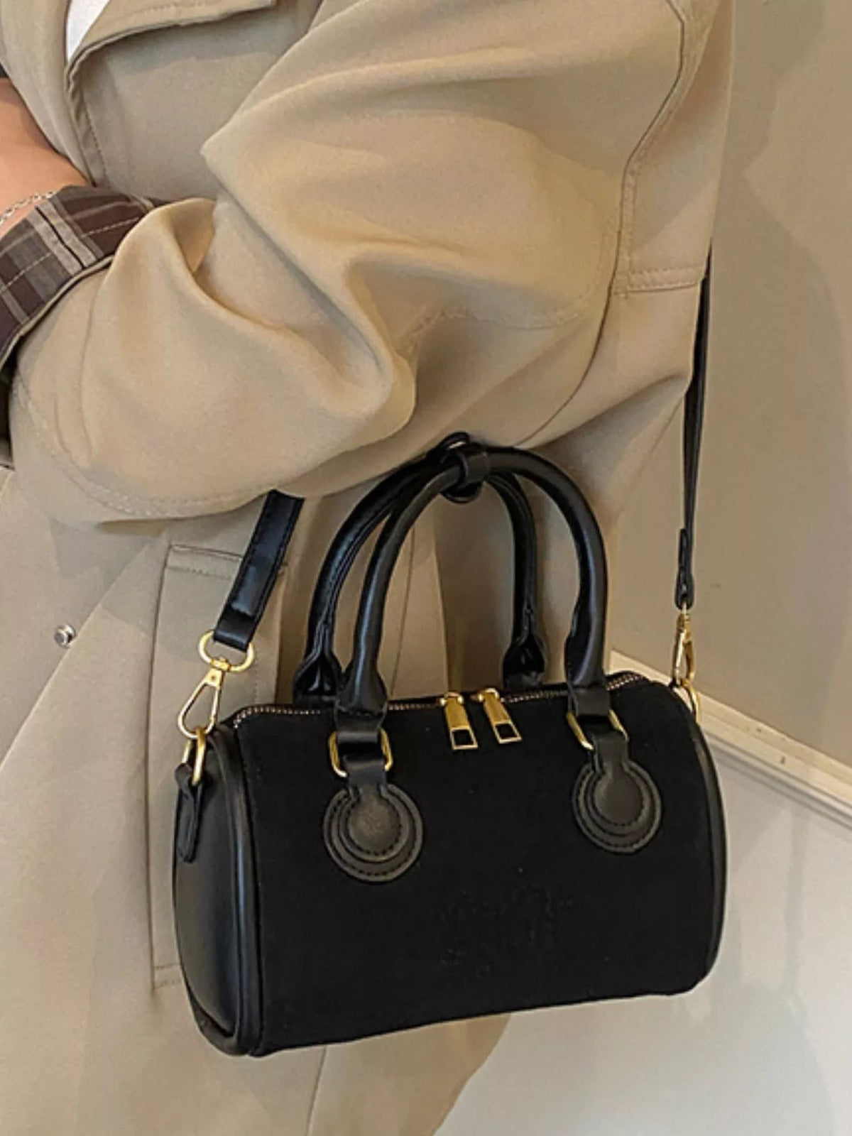 Barrel Crossbody Bag with Top Handle - SuzRevera