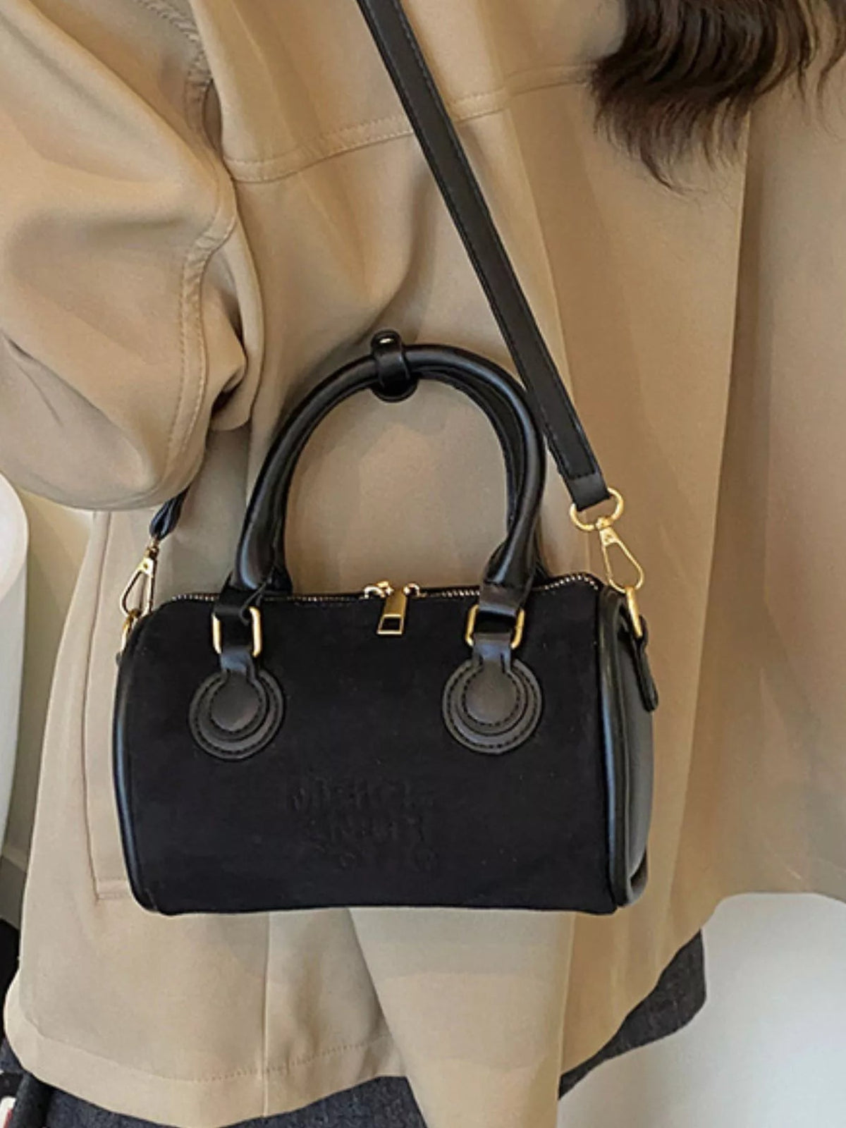 Barrel Crossbody Bag with Top Handle - SuzRevera