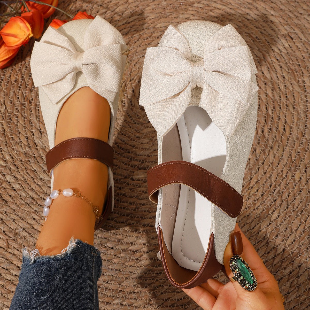 Bow Decor Round Toe Slip - Ons - SuzRevera