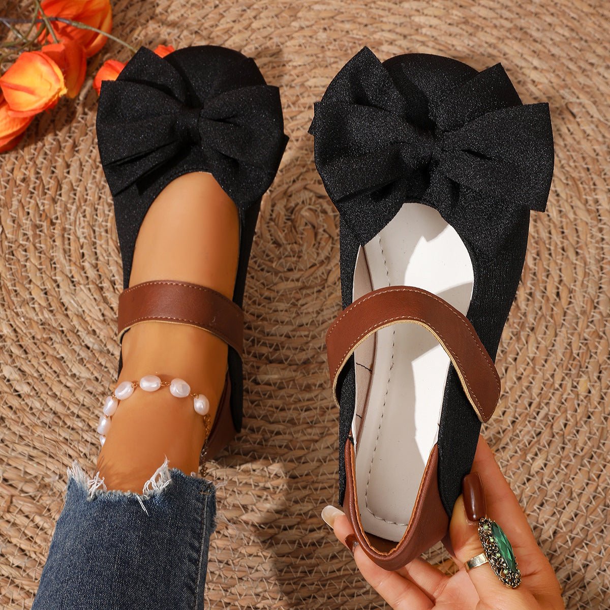 Bow Decor Round Toe Slip - Ons - SuzRevera
