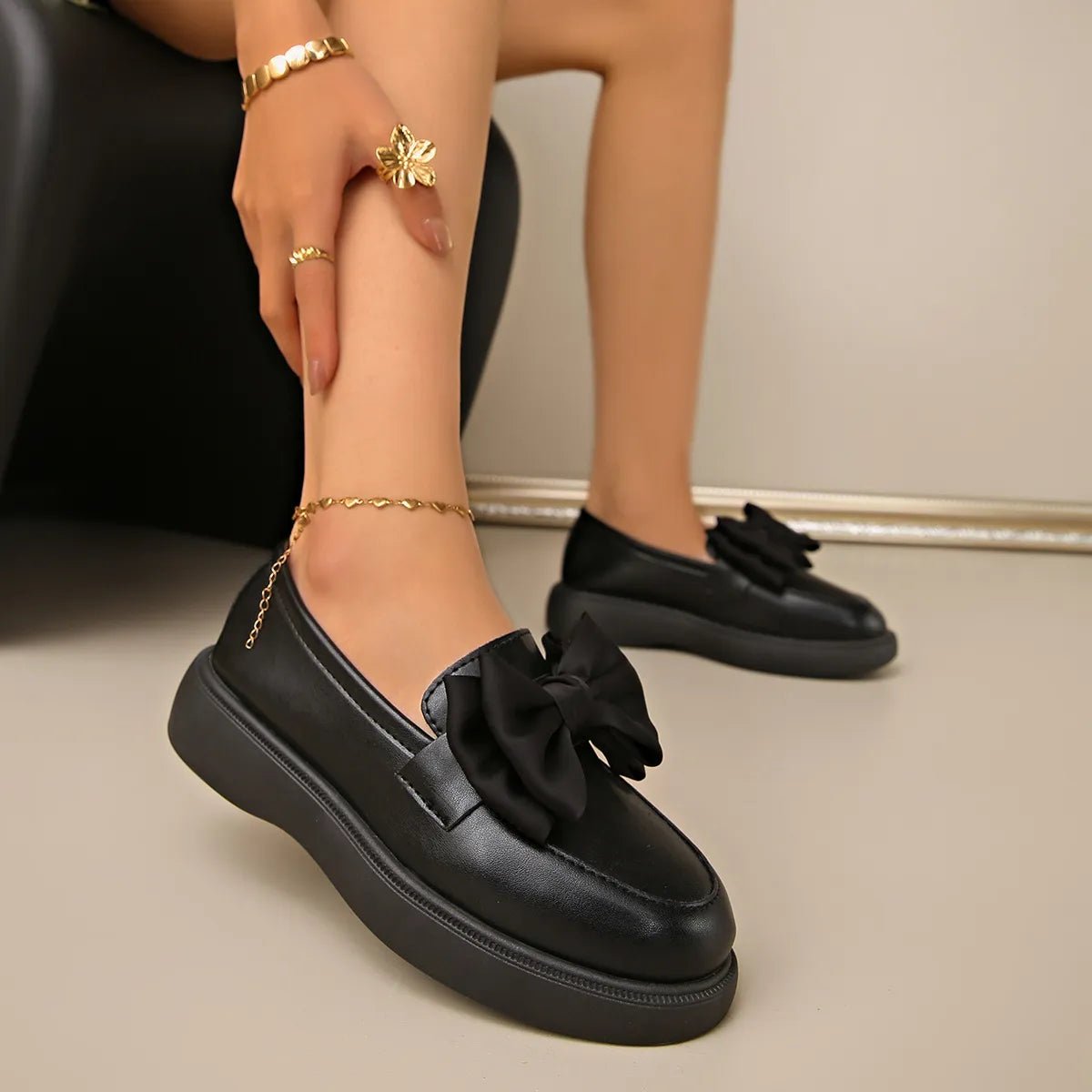 Bow Detail Platform Loafers - SuzRevera