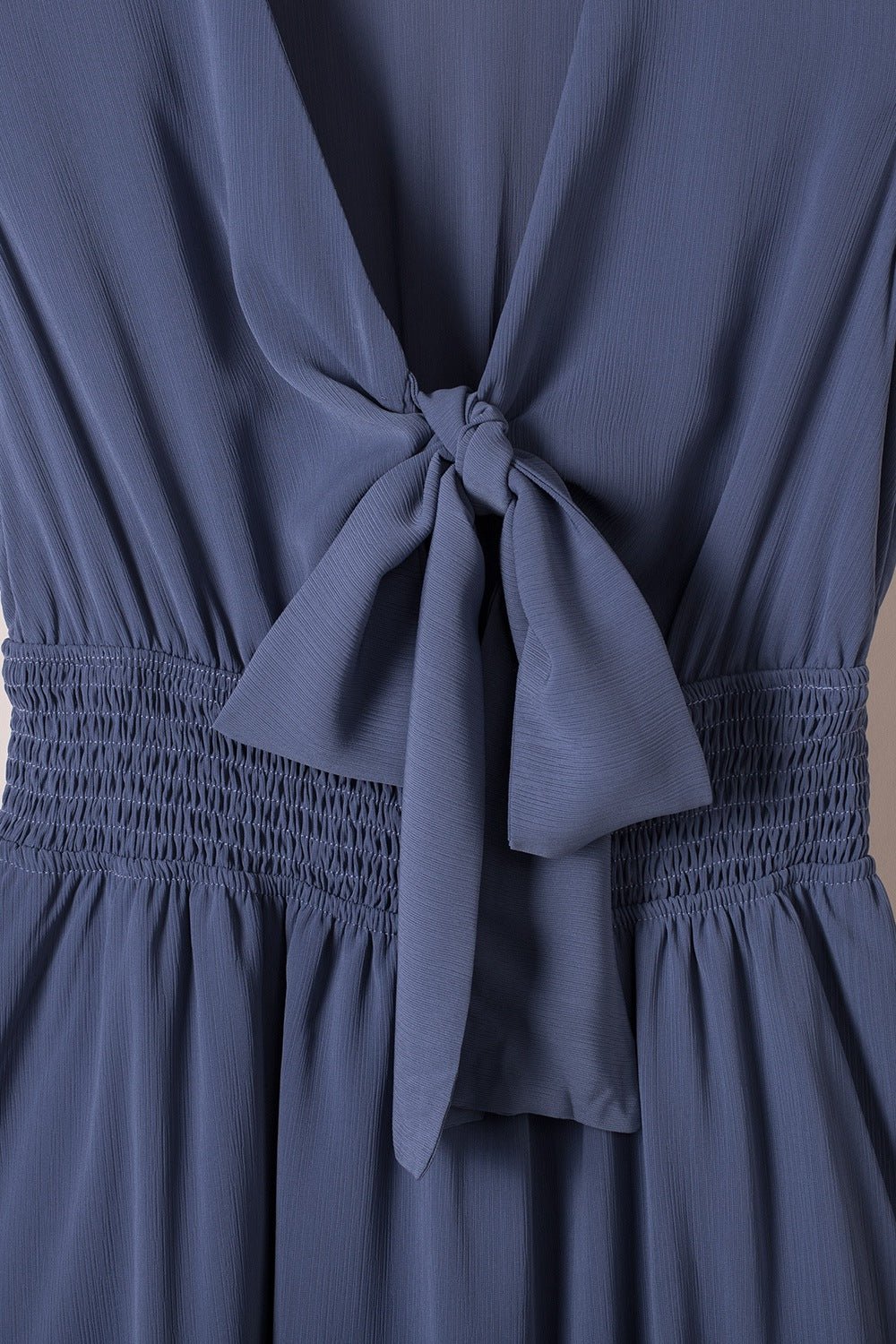 Bow - Tie V - Neck Ruffle Hem Mini Dress - SuzRevera