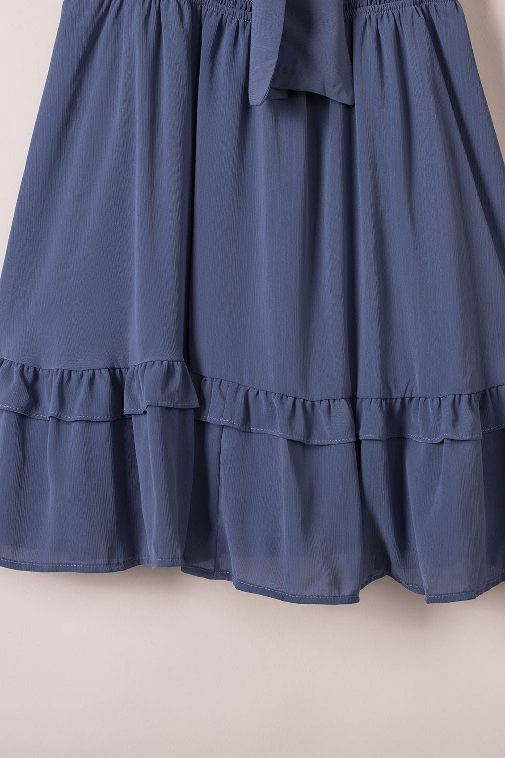 Bow - Tie V - Neck Ruffle Hem Mini Dress - SuzRevera