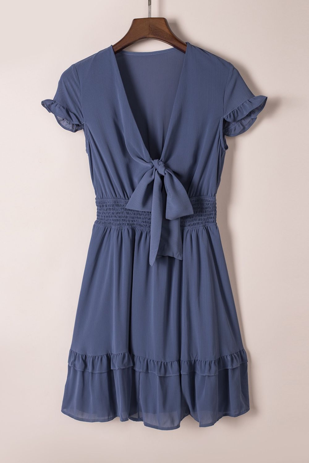 Bow-Tie V-Neck Ruffle Hem Mini Dress - SuzRevera