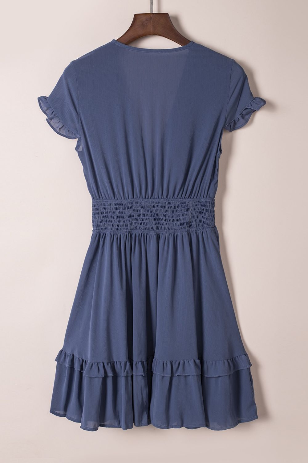 Bow - Tie V - Neck Ruffle Hem Mini Dress - SuzRevera