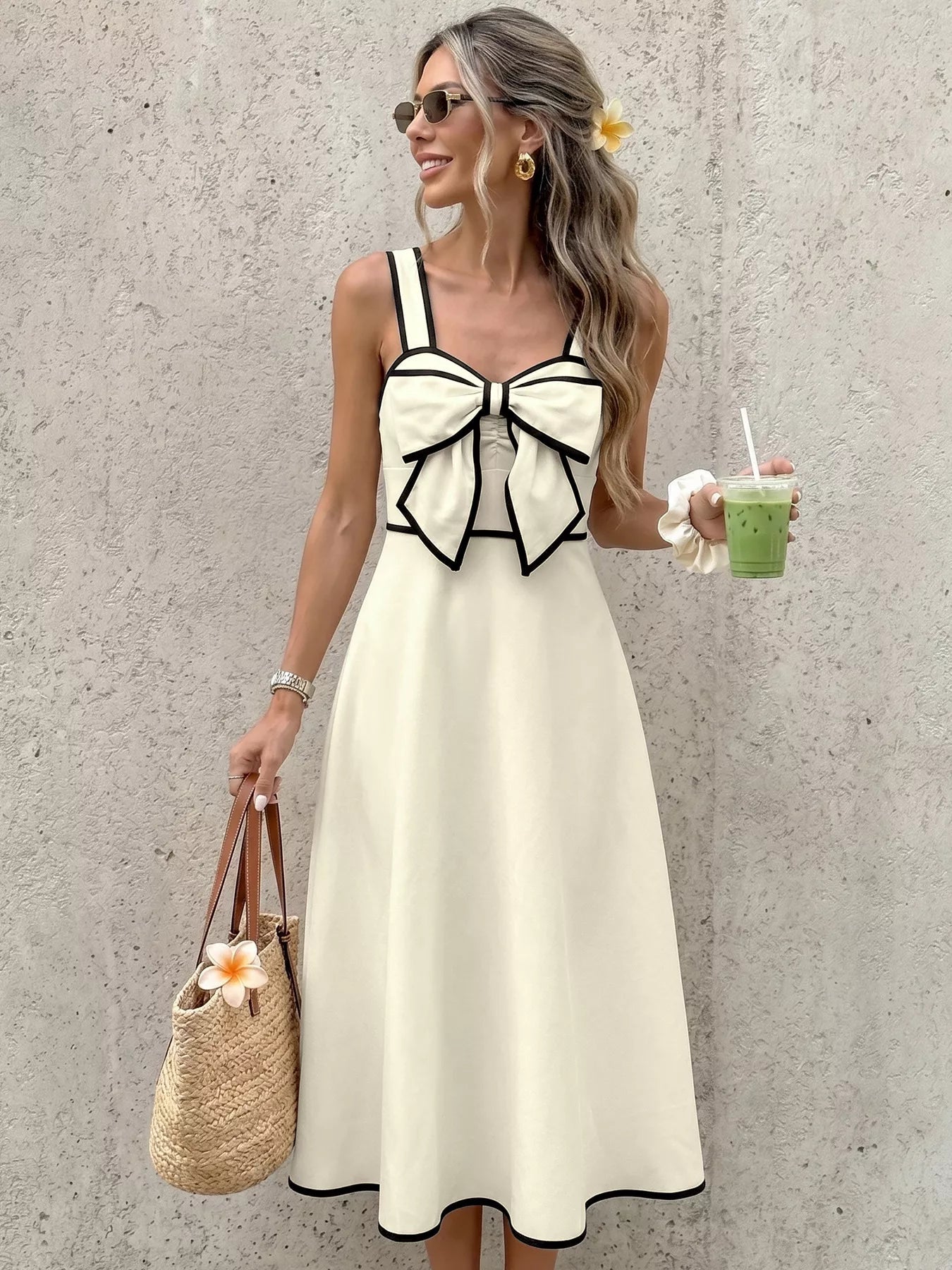 Bowknot Trim A - Line Midi Dress - SuzRevera