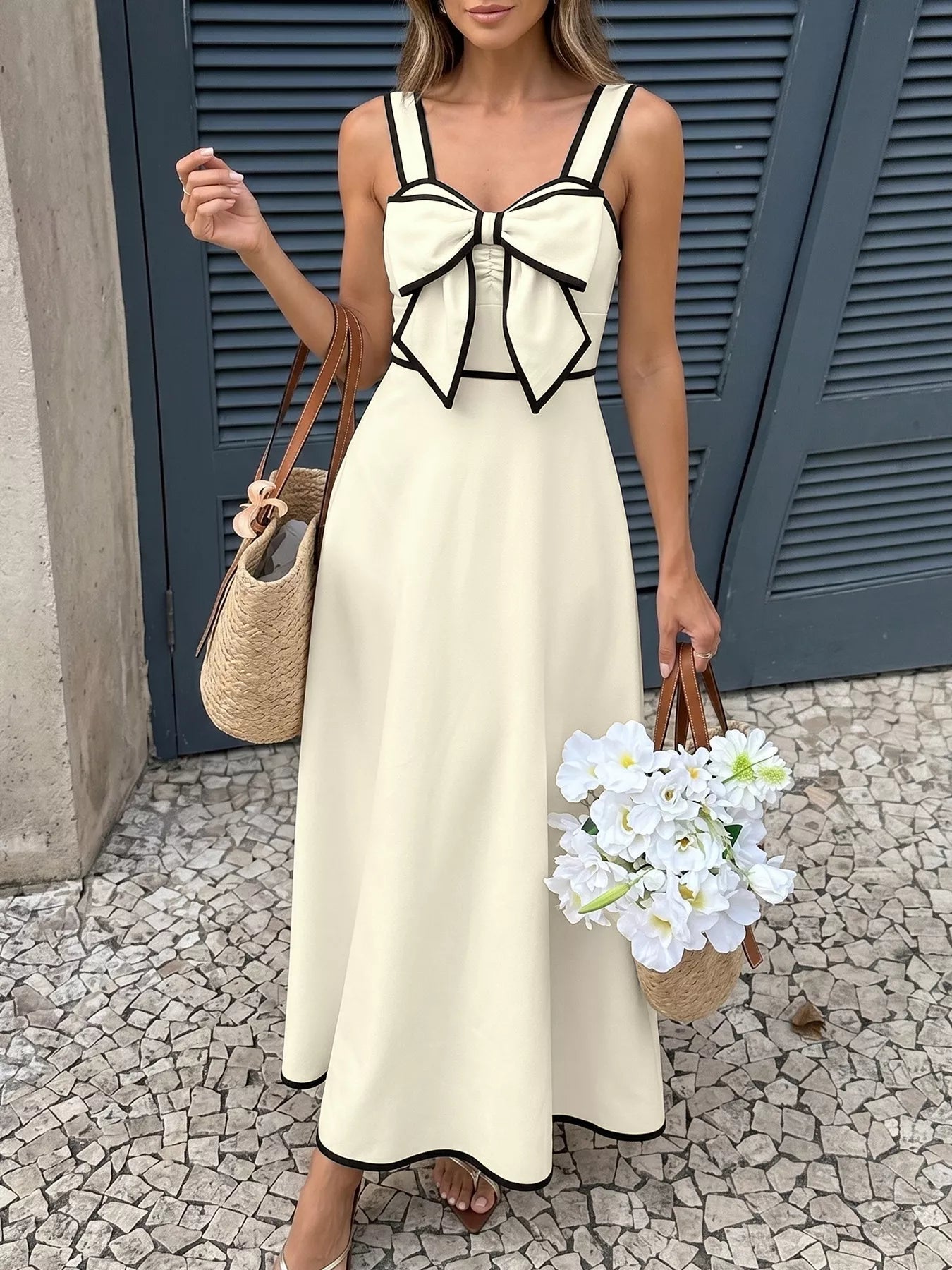 Bowknot Trim A - Line Midi Dress - SuzRevera