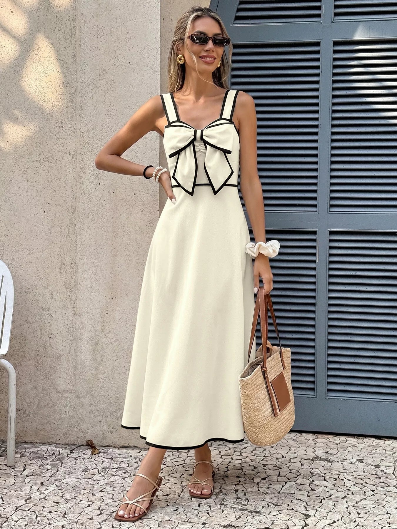 Bowknot Trim A - Line Midi Dress - SuzRevera