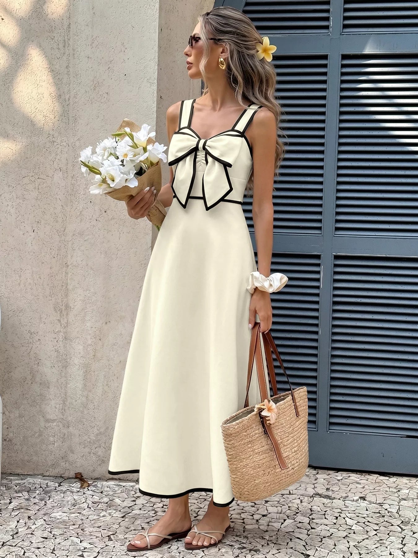 Bowknot Trim A - Line Midi Dress - SuzRevera