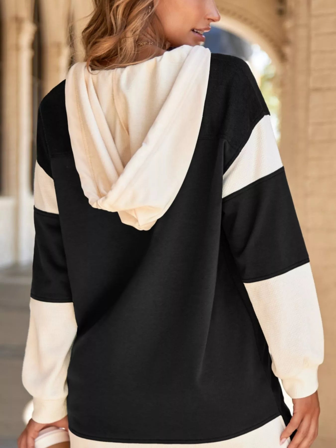 Button - Down Color Block Hoodie - SuzRevera