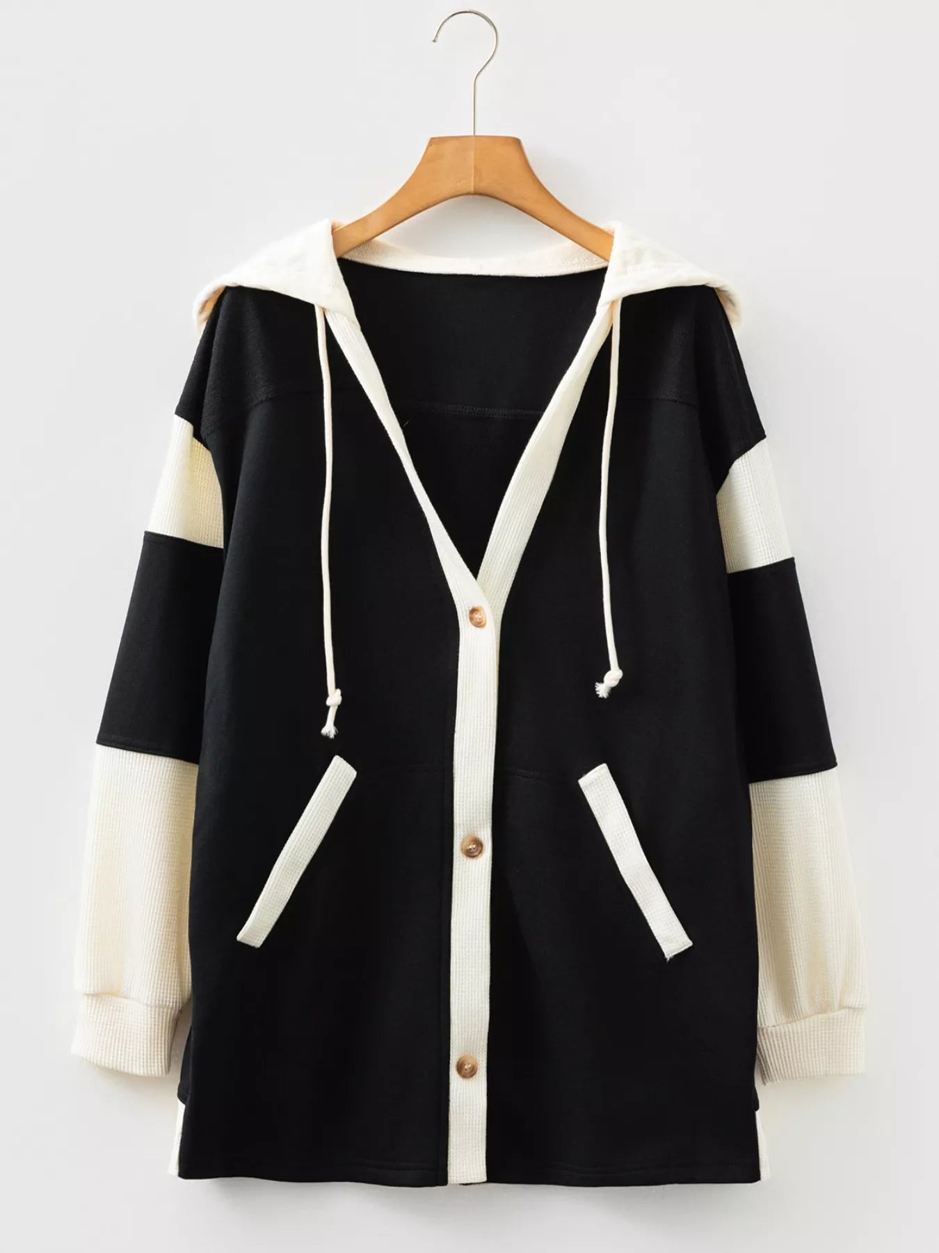 Button - Down Color Block Hoodie - SuzRevera