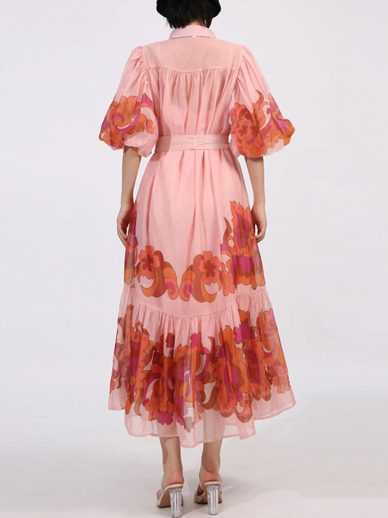 Button Front Puff Sleeve Dress - SuzRevera