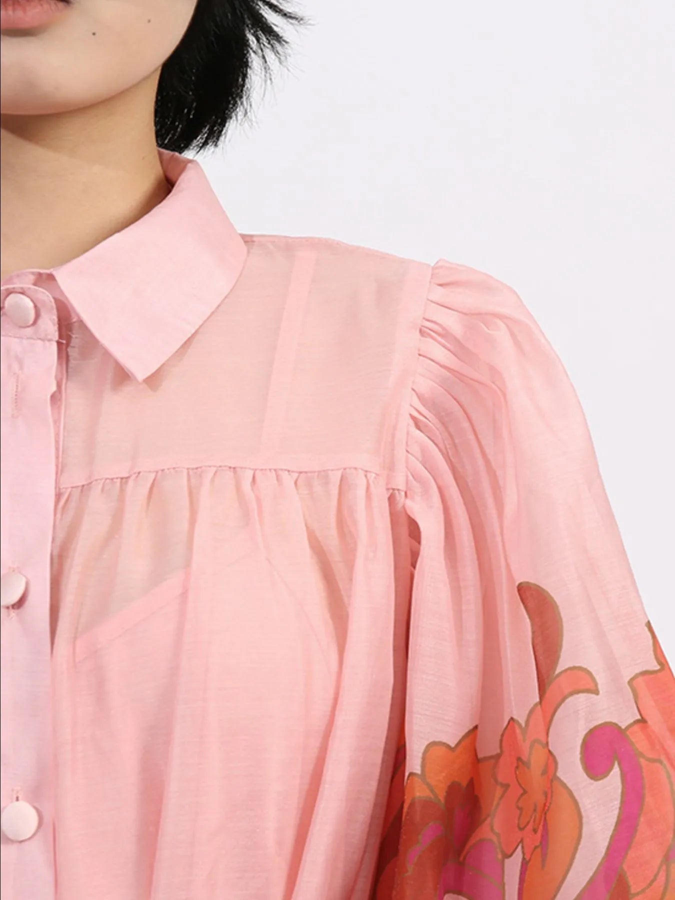 Button Front Puff Sleeve Dress - SuzRevera