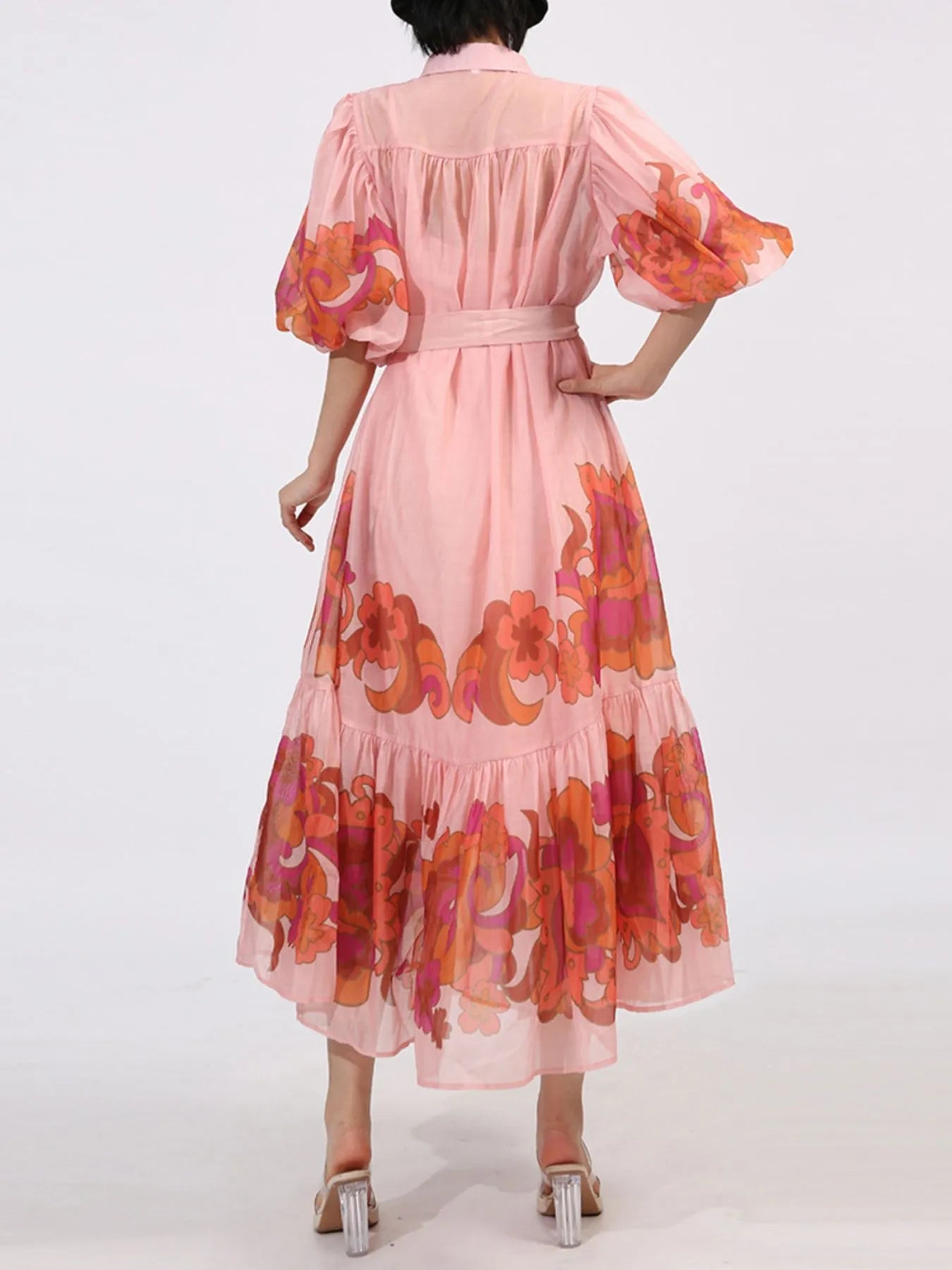Button Front Puff Sleeve Dress - SuzRevera