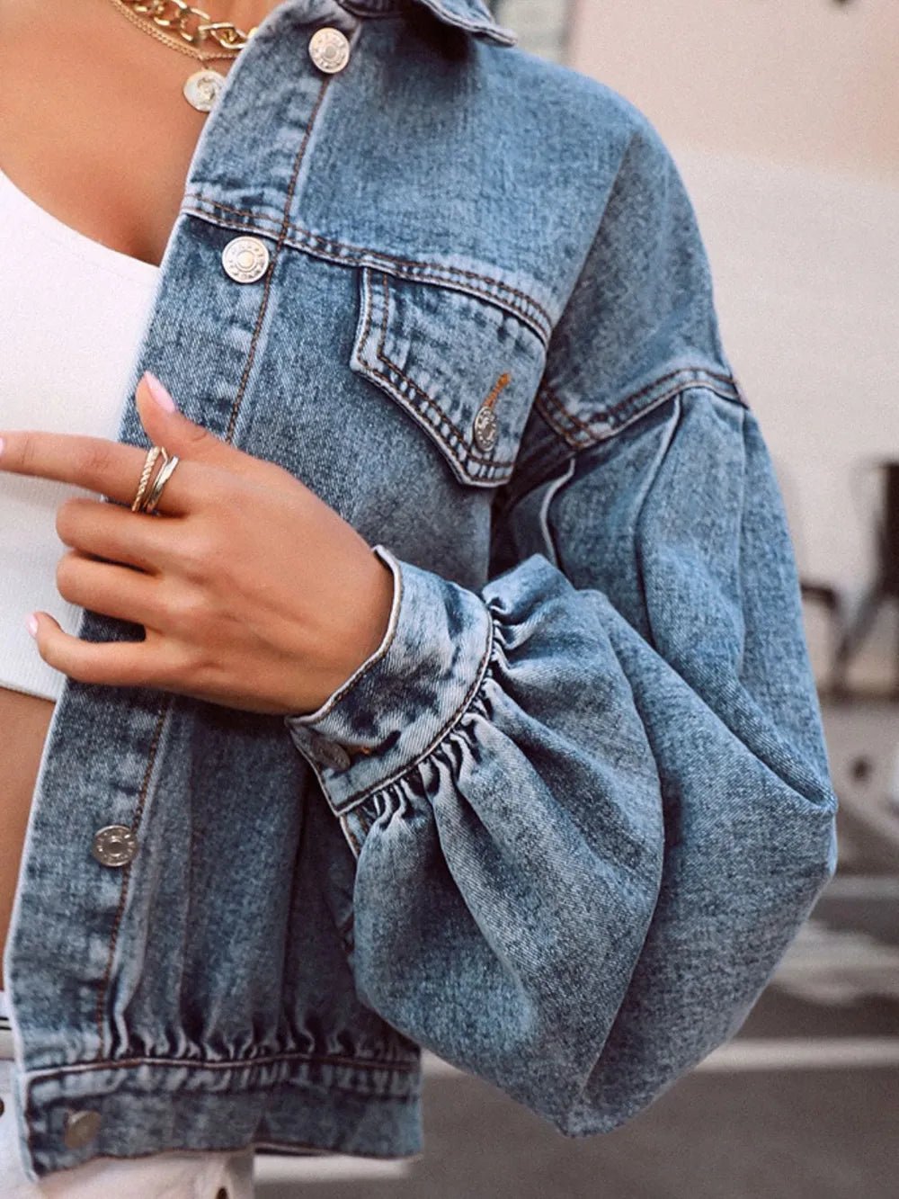 Collared Neck Dropped Shoulder Denim Top - SuzRevera