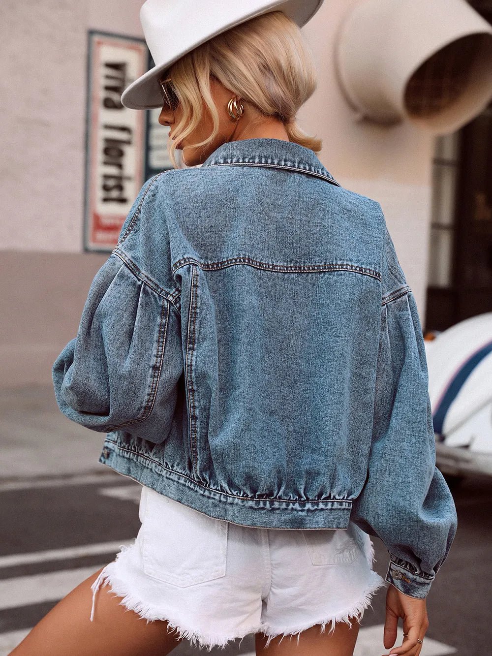 Collared Neck Dropped Shoulder Denim Top - SuzRevera