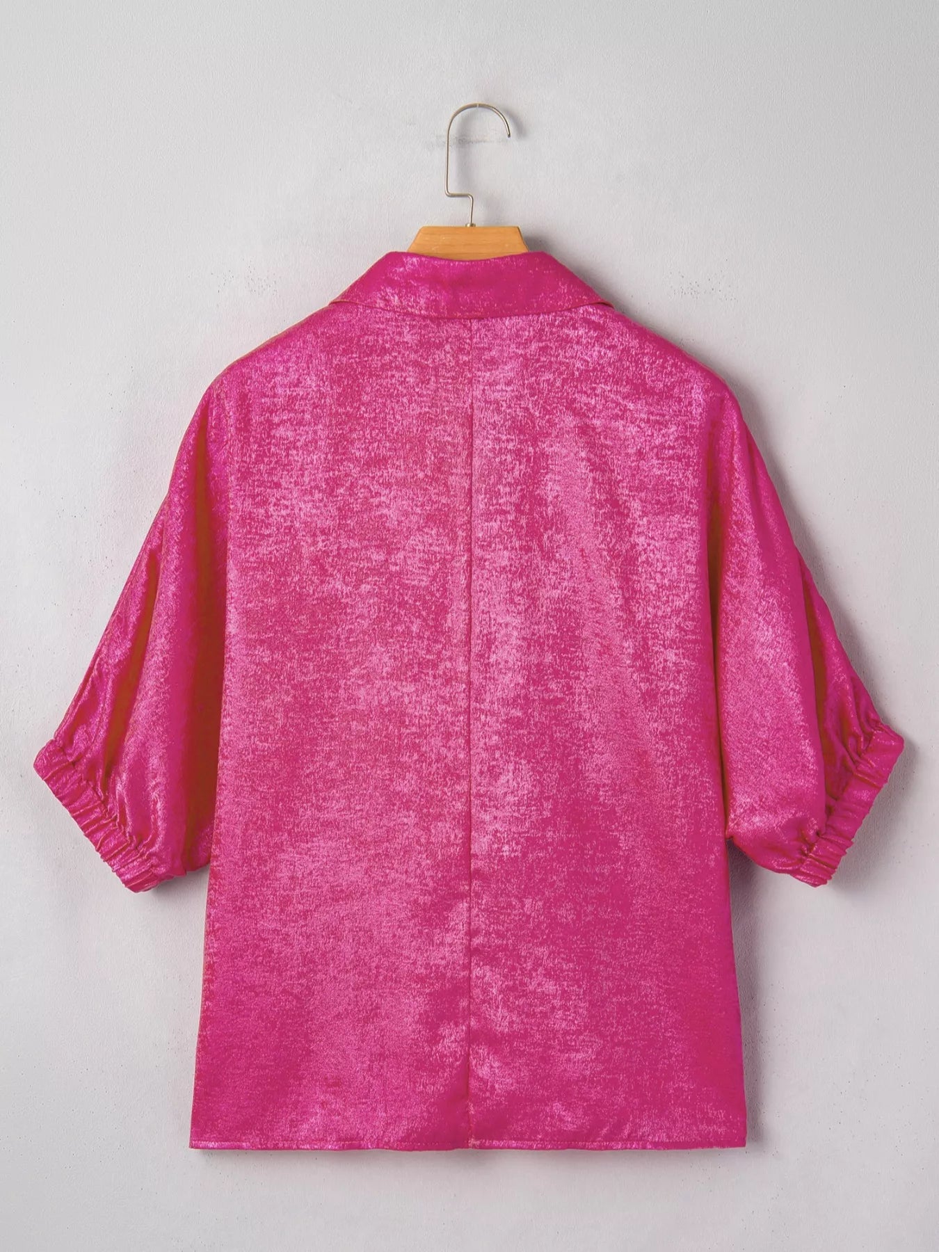 Collared V Neck Half Sleeve Metallic Top - SuzRevera