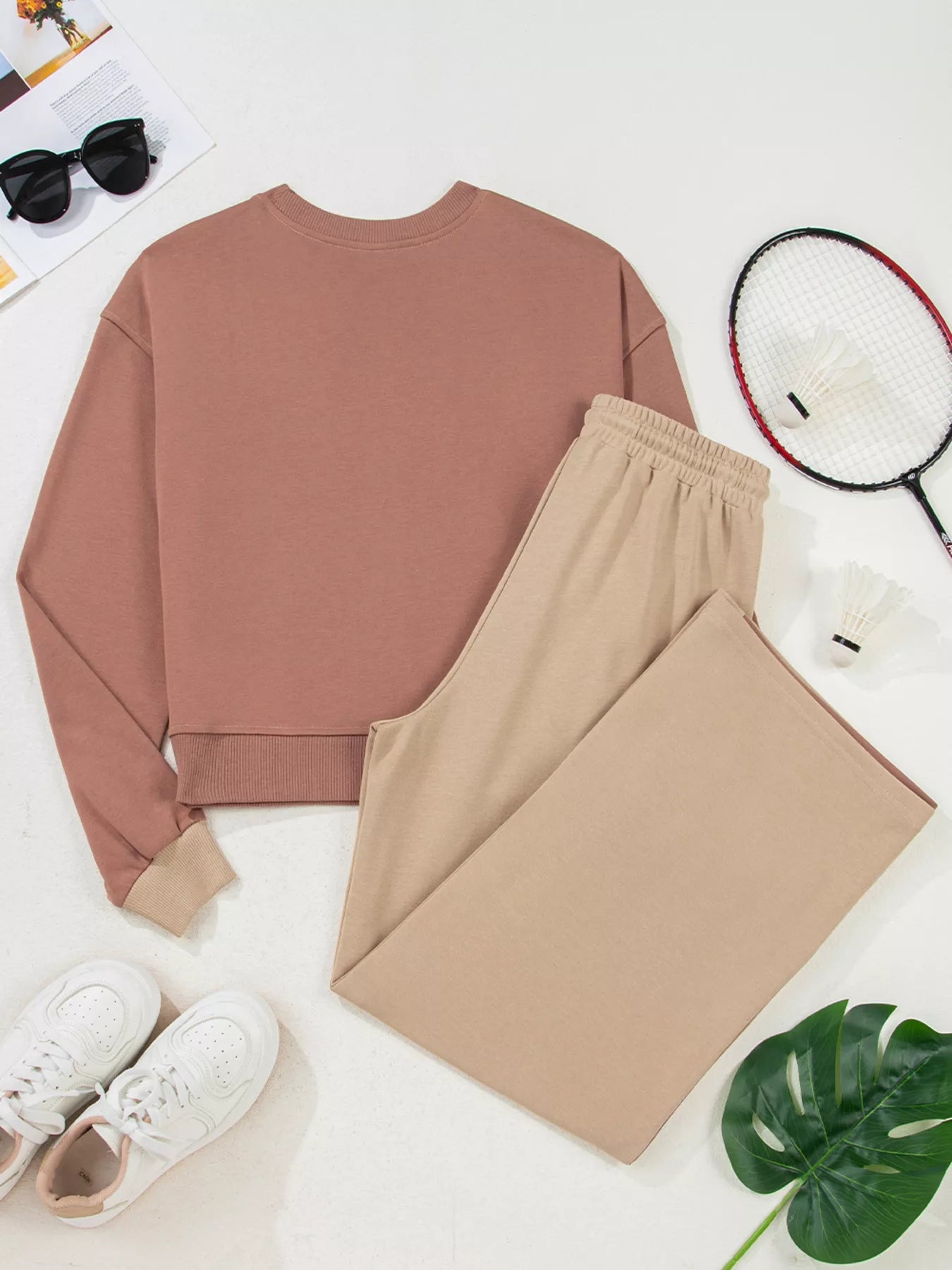 Color Block Long Sleeve Crop Top Drawstring Pant Set - SuzRevera