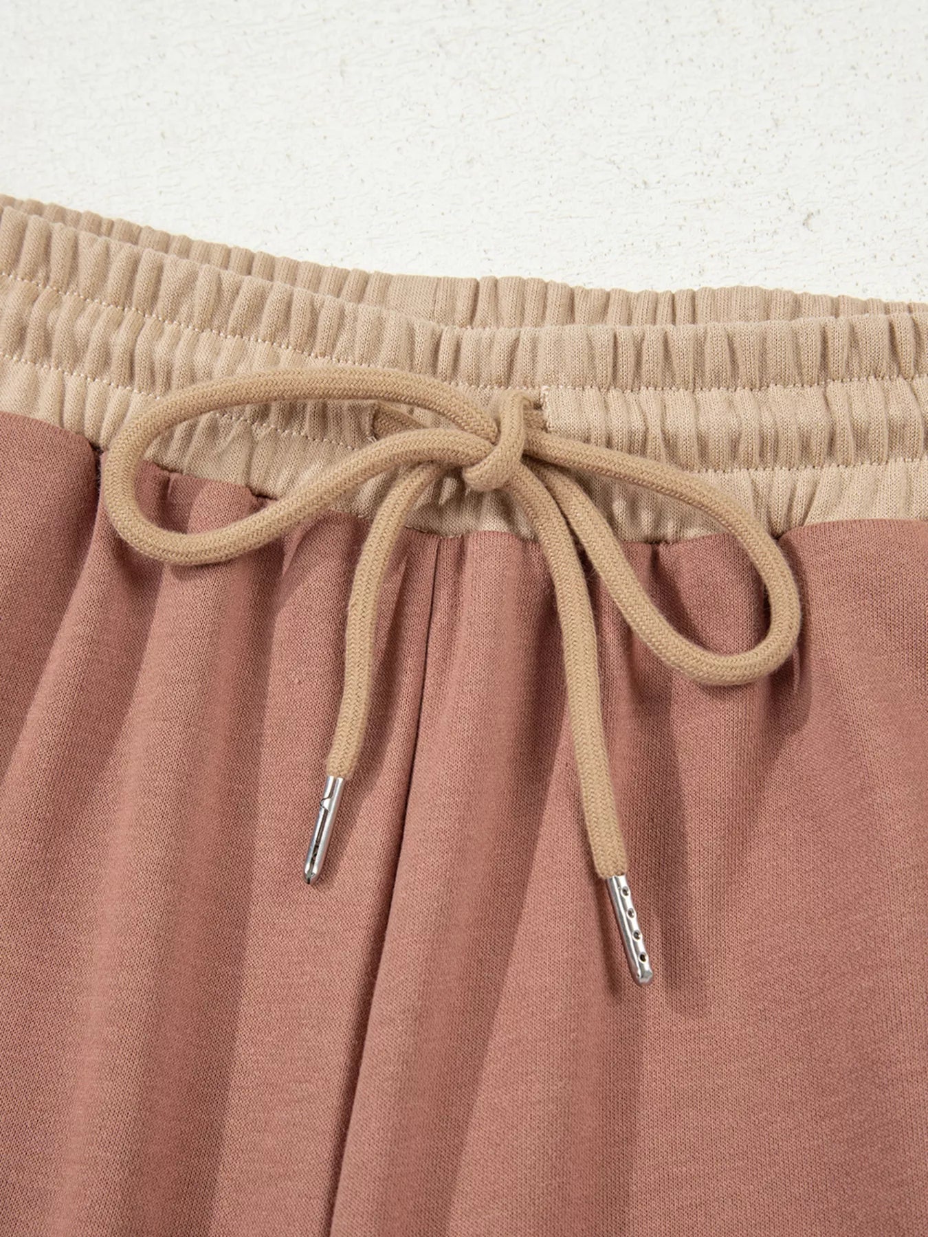 Color Block Long Sleeve Crop Top Drawstring Pant Set - SuzRevera