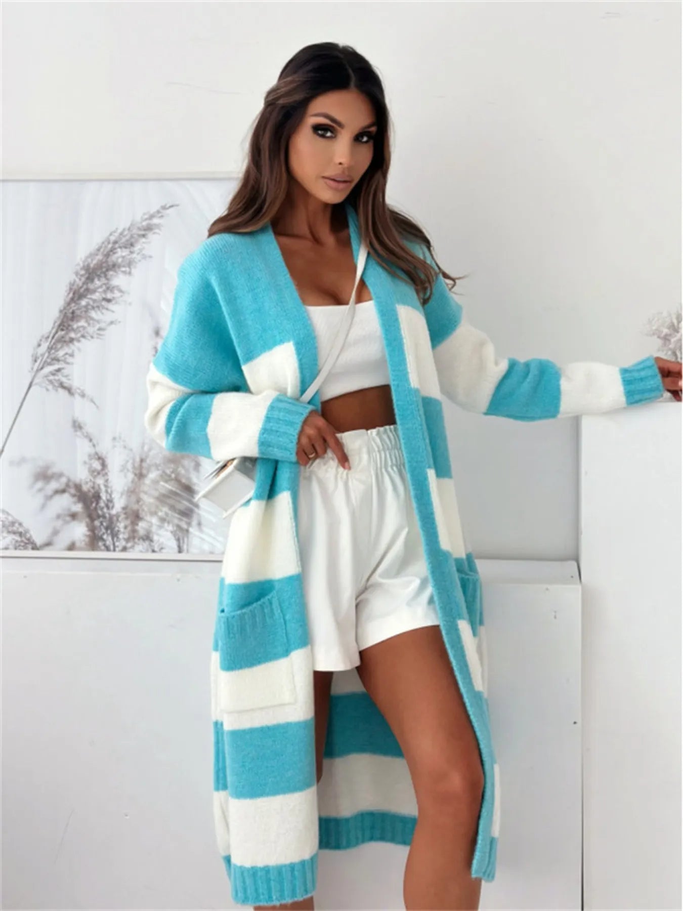 Color Block Open Front Cardigan - SuzRevera