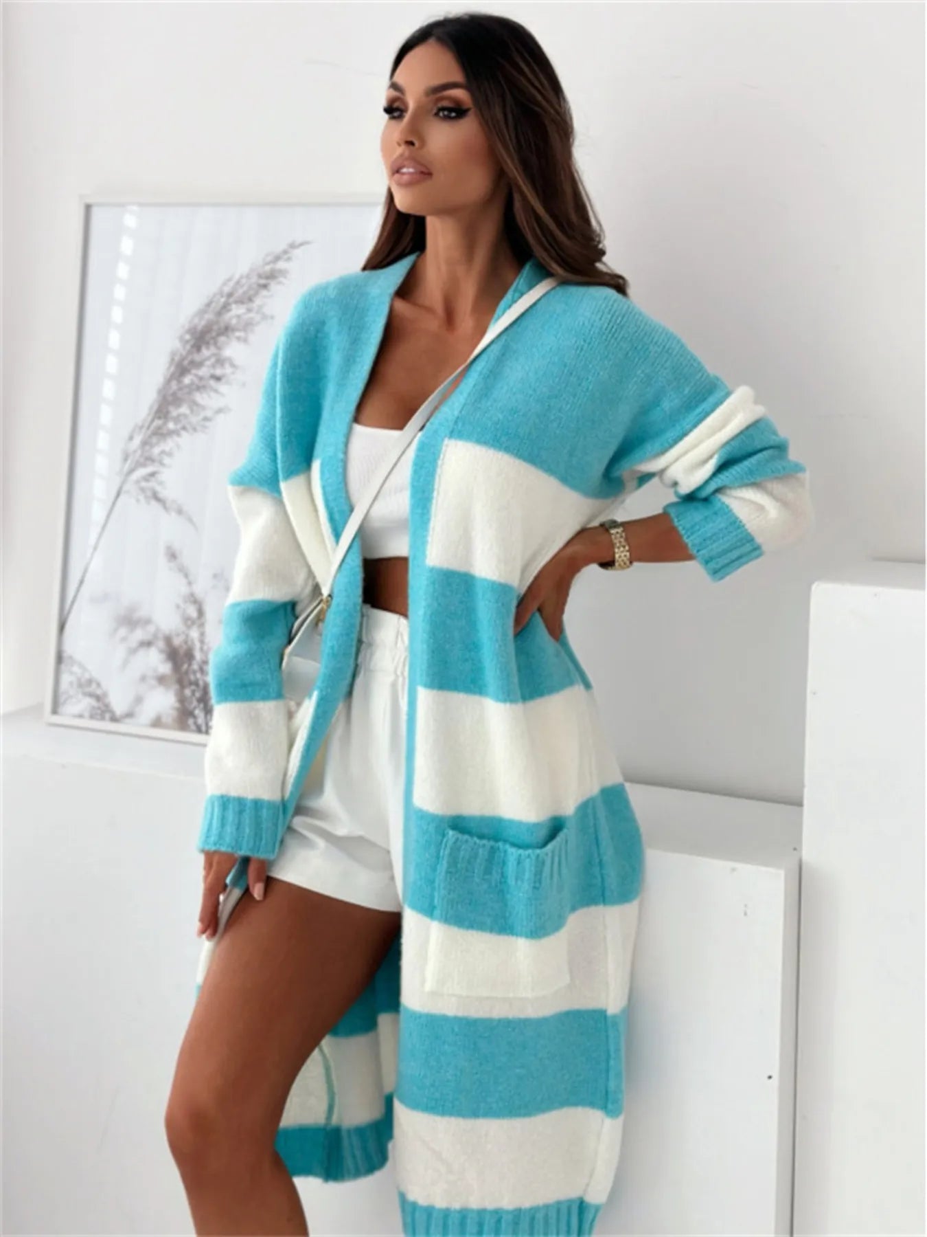 Color Block Open Front Cardigan - SuzRevera