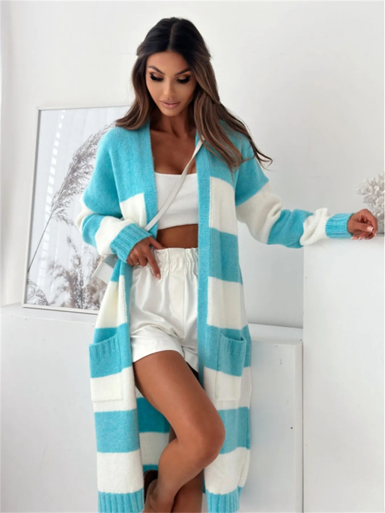 Color Block Open Front Cardigan - SuzRevera