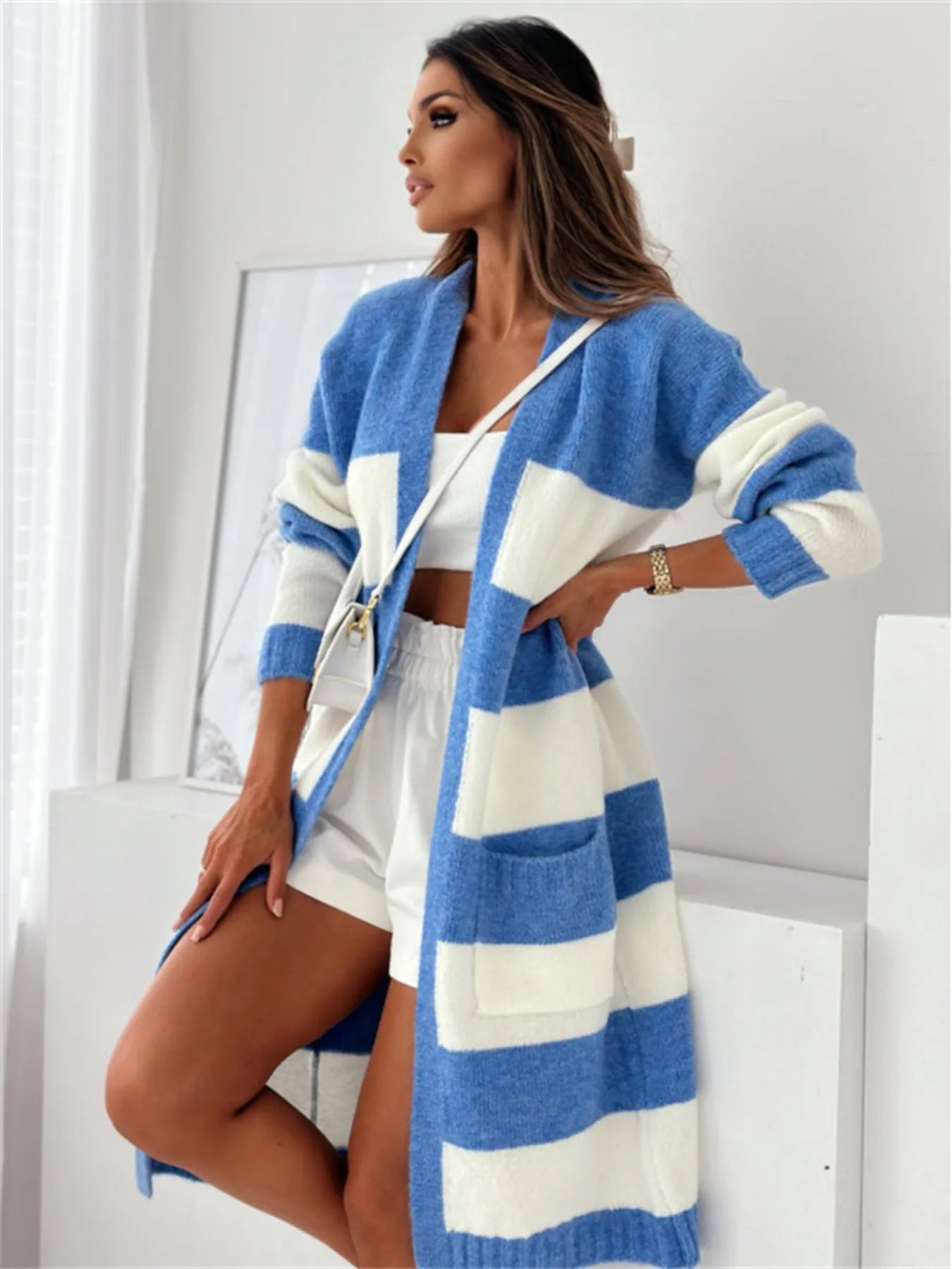 Color Block Open Front Cardigan - SuzRevera