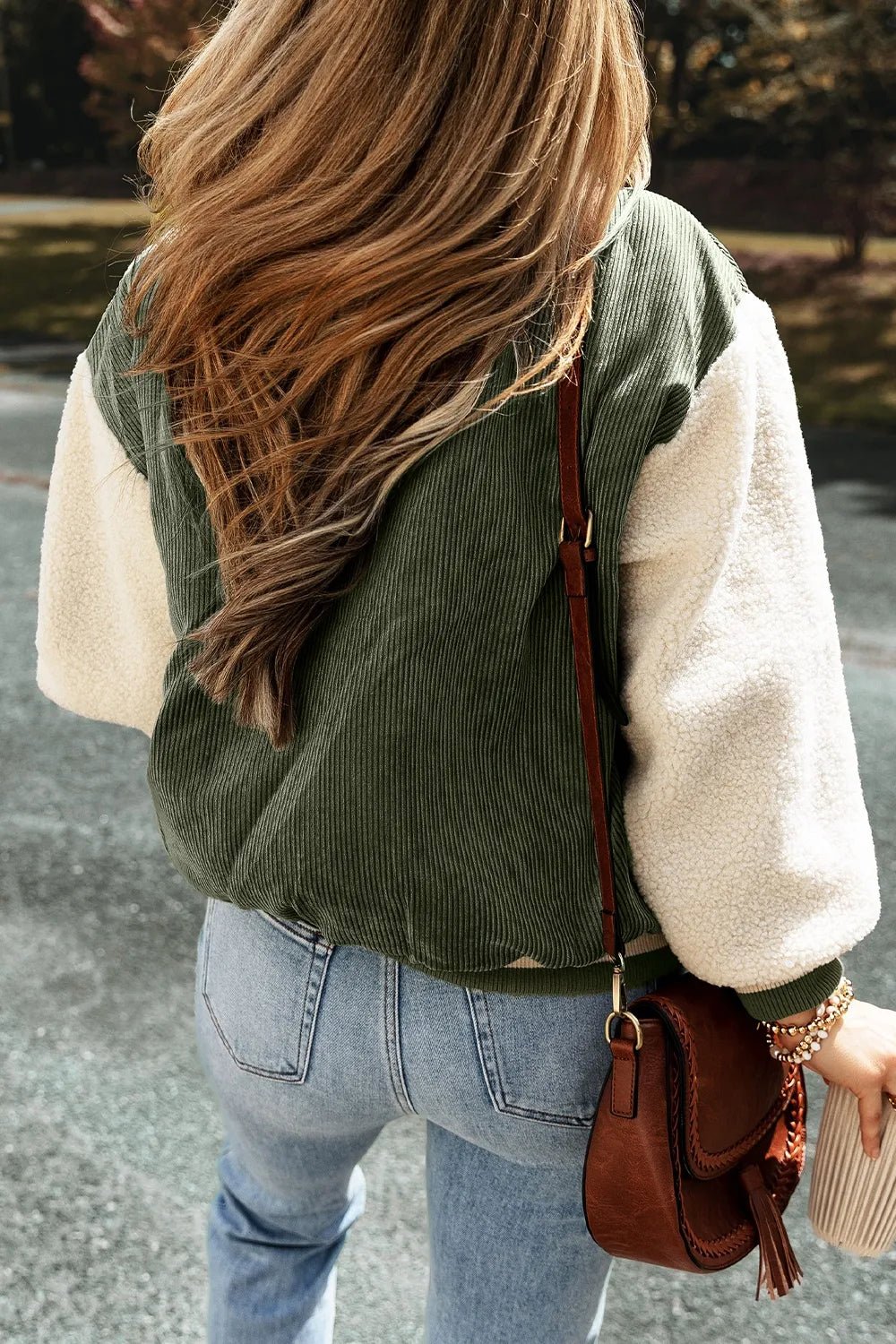 Contrast Baseball Collar Snap Down Long Sleeve Jacket - SuzRevera