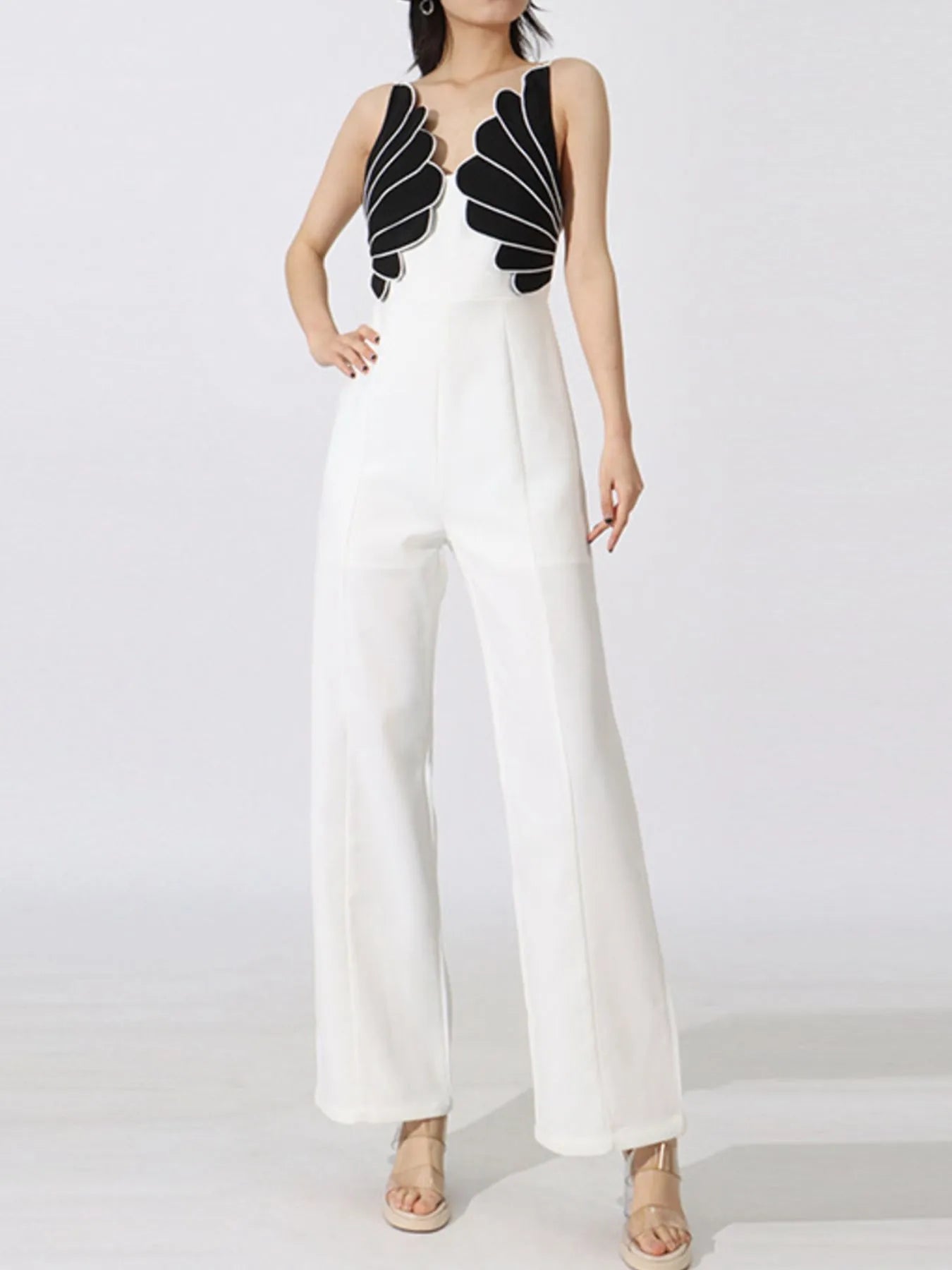 Contrast Sleeveless Wide - Leg Jumpsuit - SuzRevera