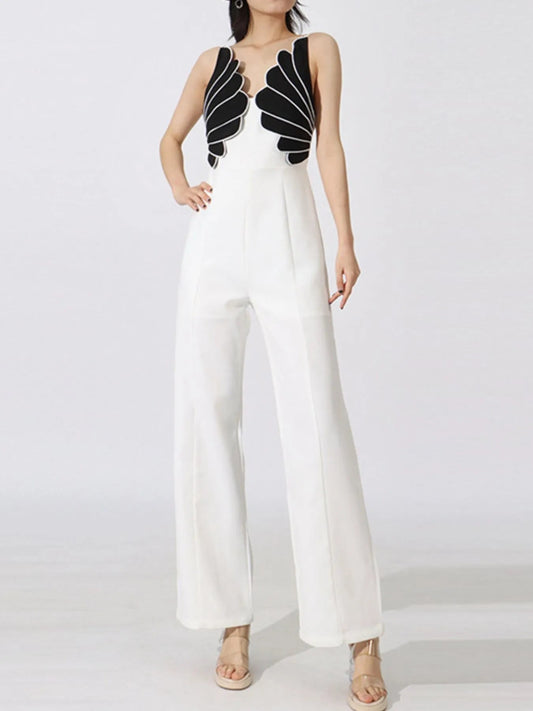 Contrast Sleeveless Wide - Leg Jumpsuit - SuzRevera