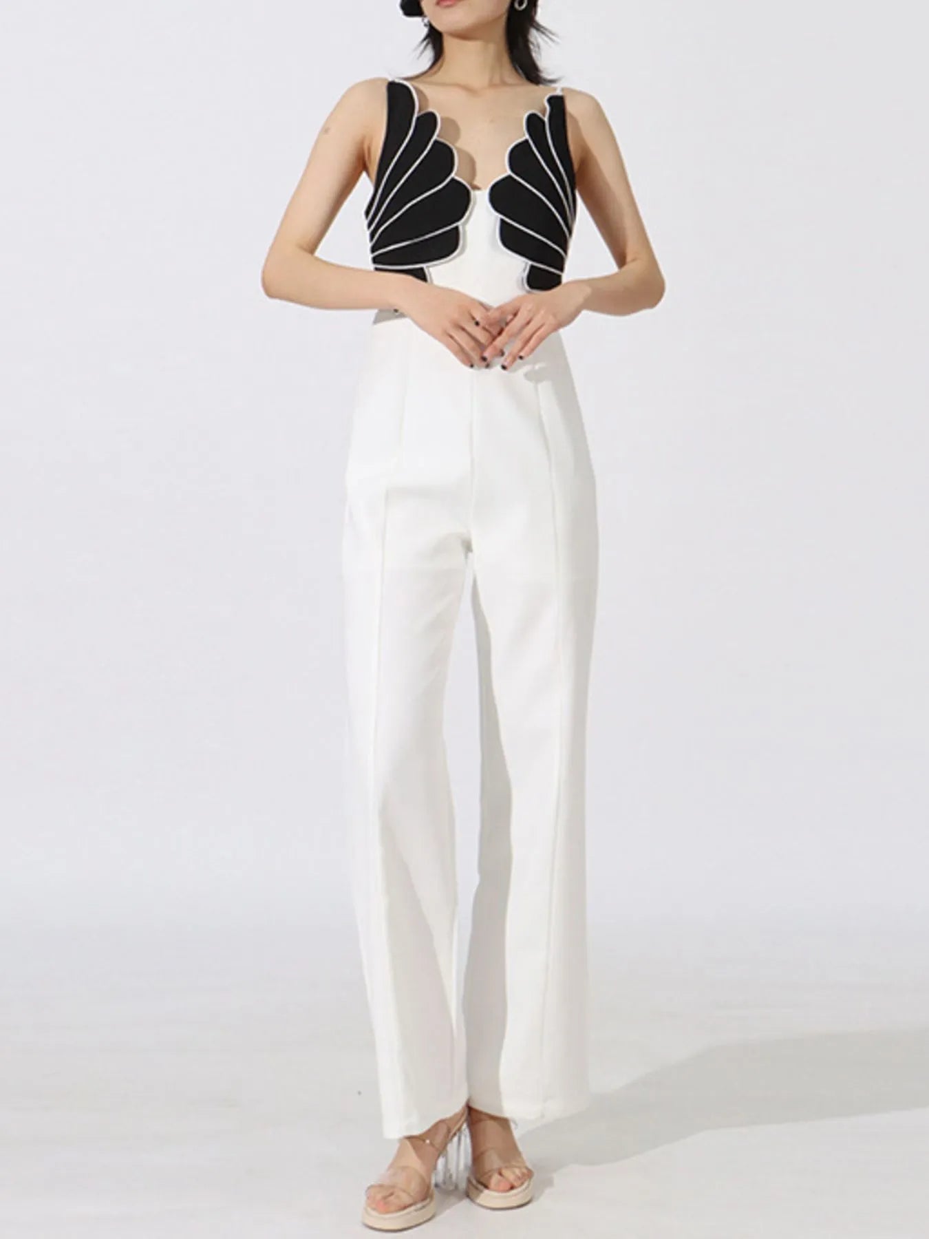 Contrast Sleeveless Wide - Leg Jumpsuit - SuzRevera