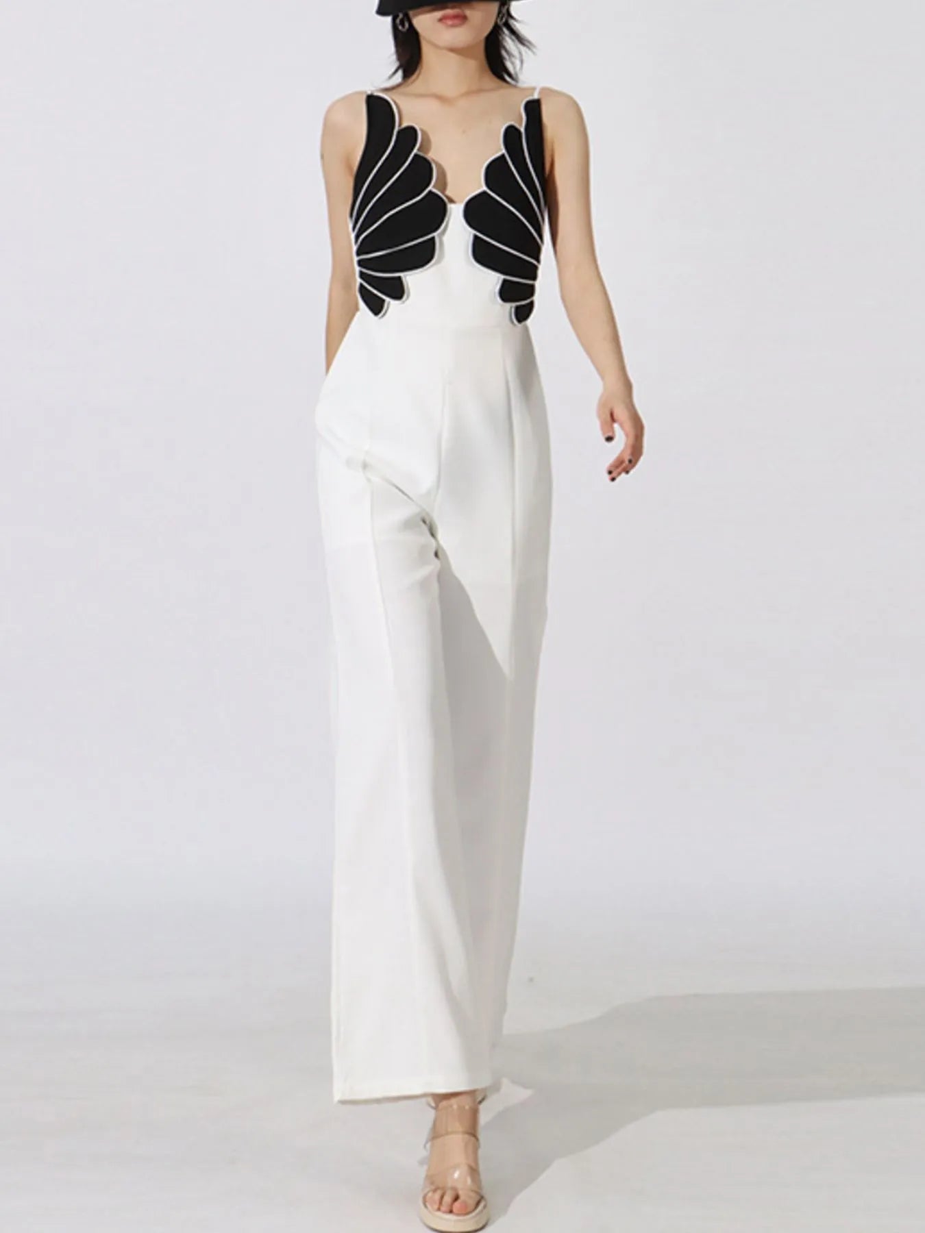 Contrast Sleeveless Wide - Leg Jumpsuit - SuzRevera