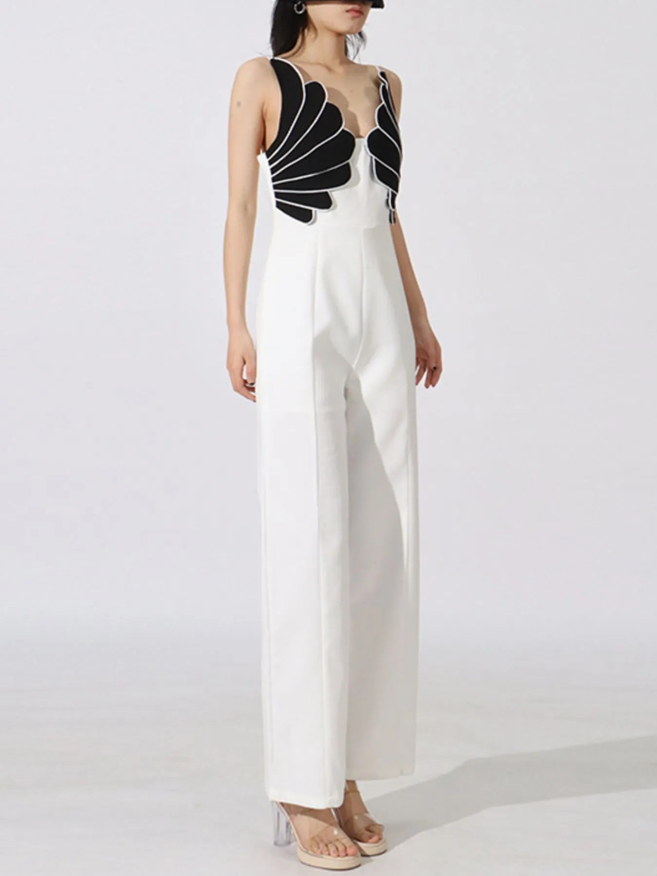 Contrast Sleeveless Wide - Leg Jumpsuit - SuzRevera