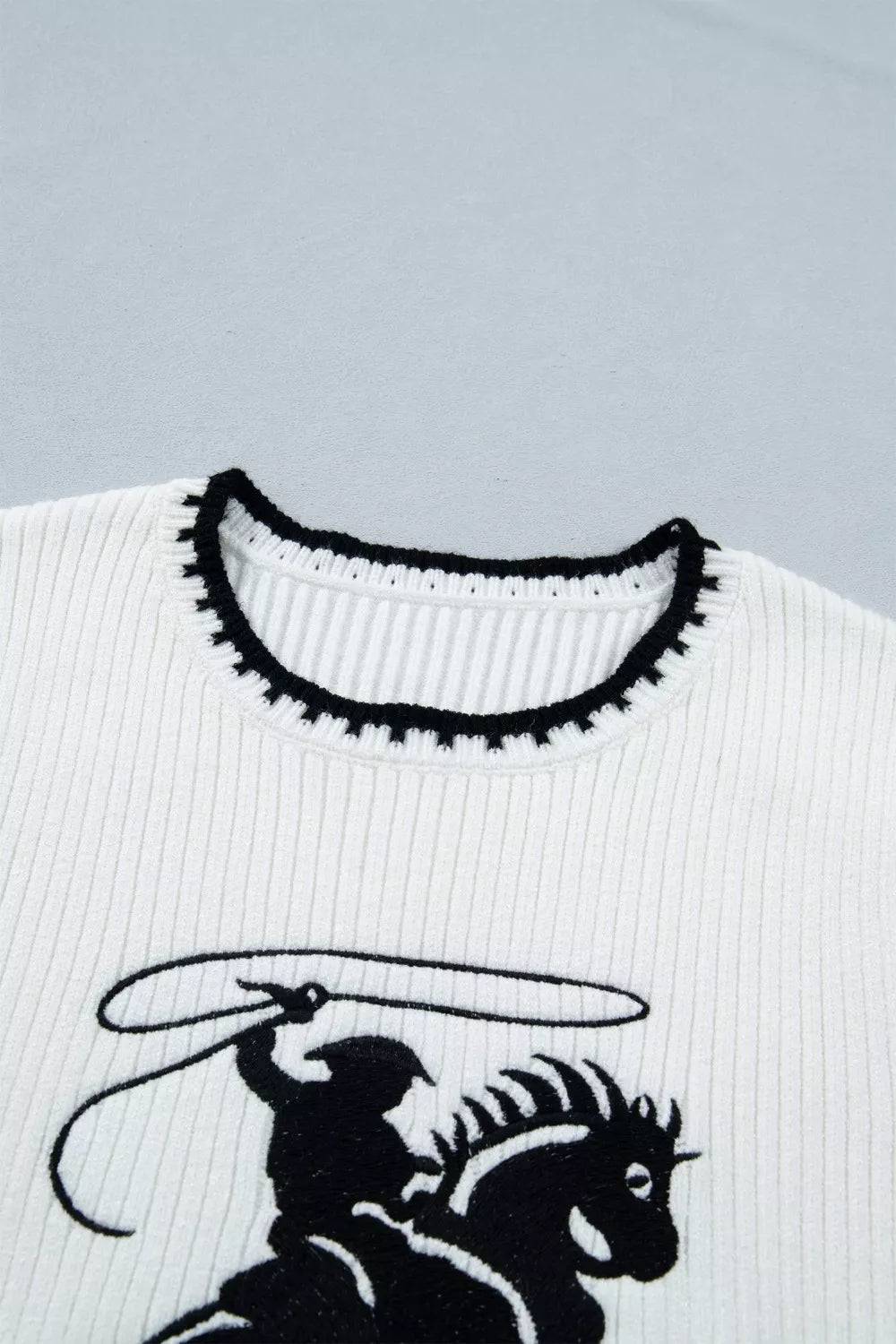 Contrast Trim Round Neck Rodeo Cowboy Sweater Vest - SuzRevera