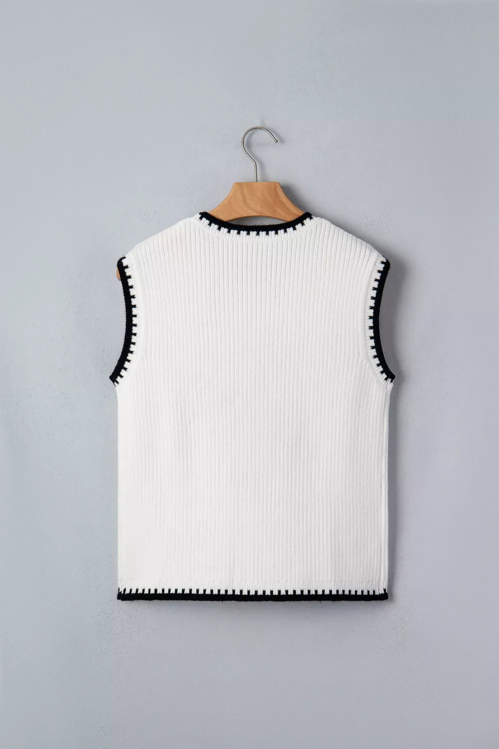 Contrast Trim Round Neck Rodeo Cowboy Sweater Vest - SuzRevera