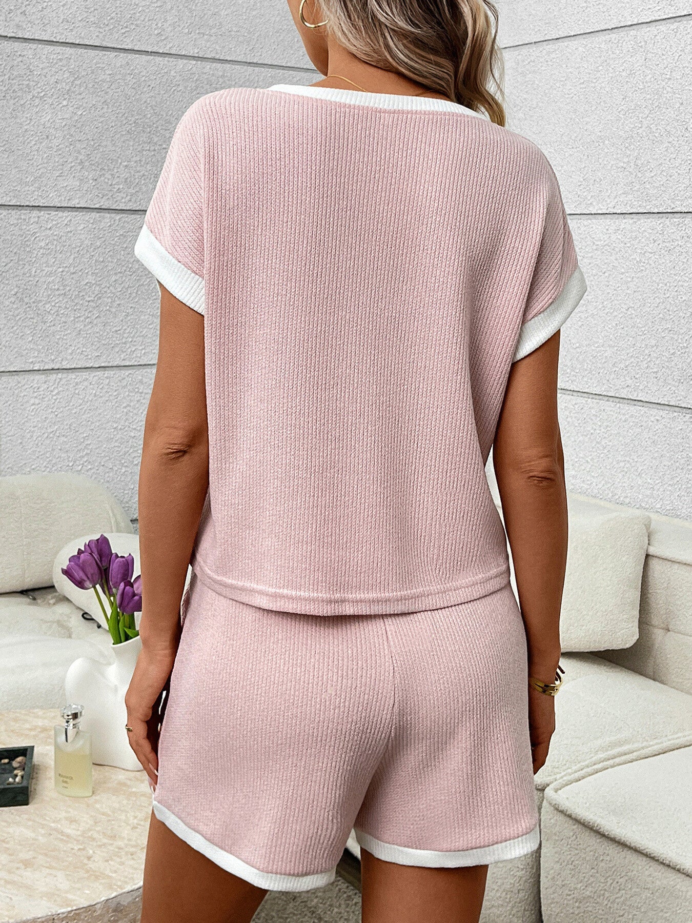 Contrast Trim Short Sleeve Top and Shorts Set - SuzRevera