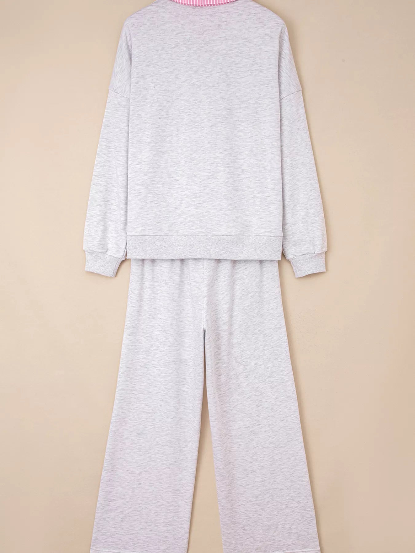 Contrasted Trim Frilled Collar Drop Shoulder Top and Drawstring Pant Set - SuzRevera